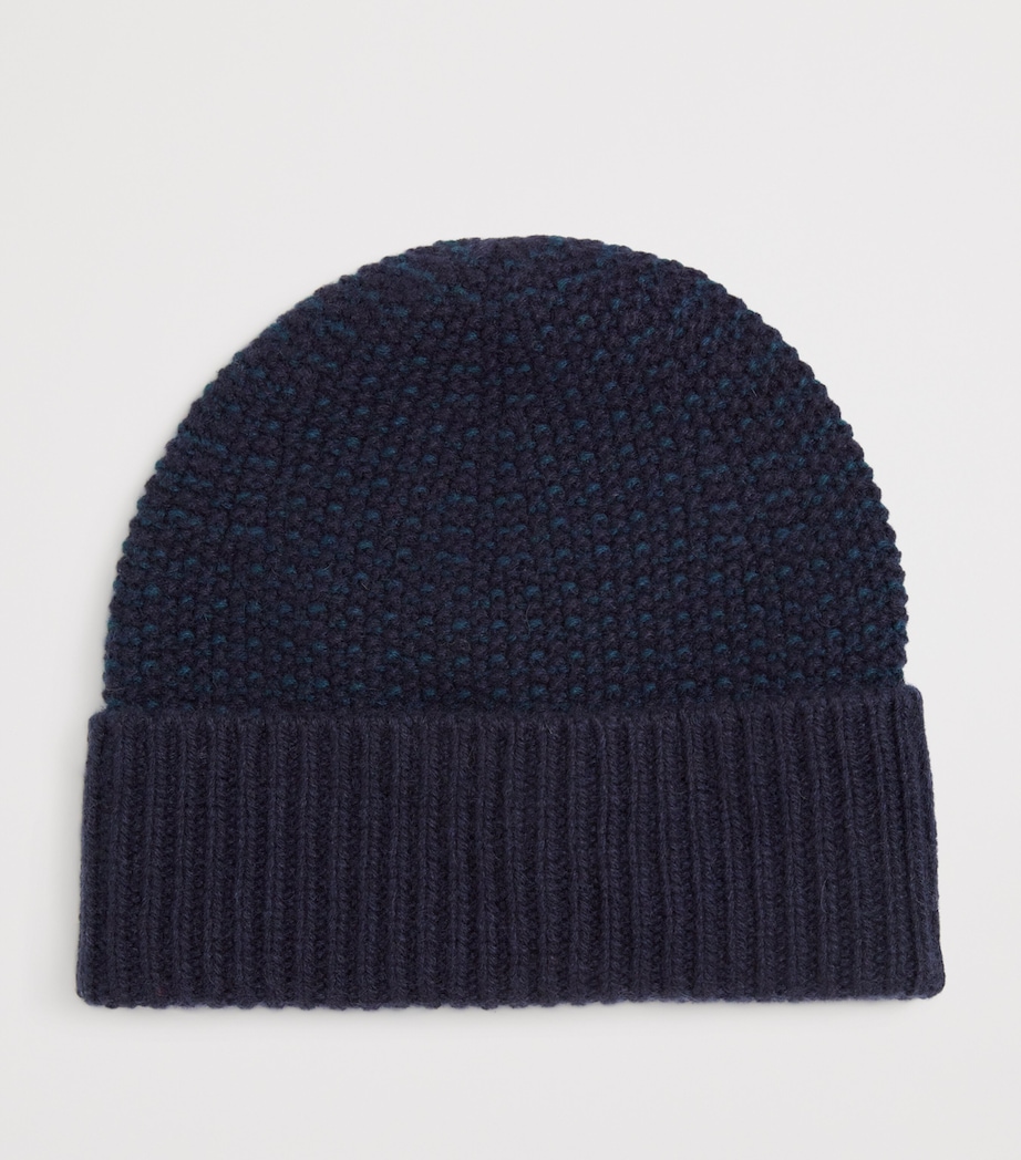 Cashmere Seed-Stitch Beanie Q25305 NAVY/ GREEN Image 2