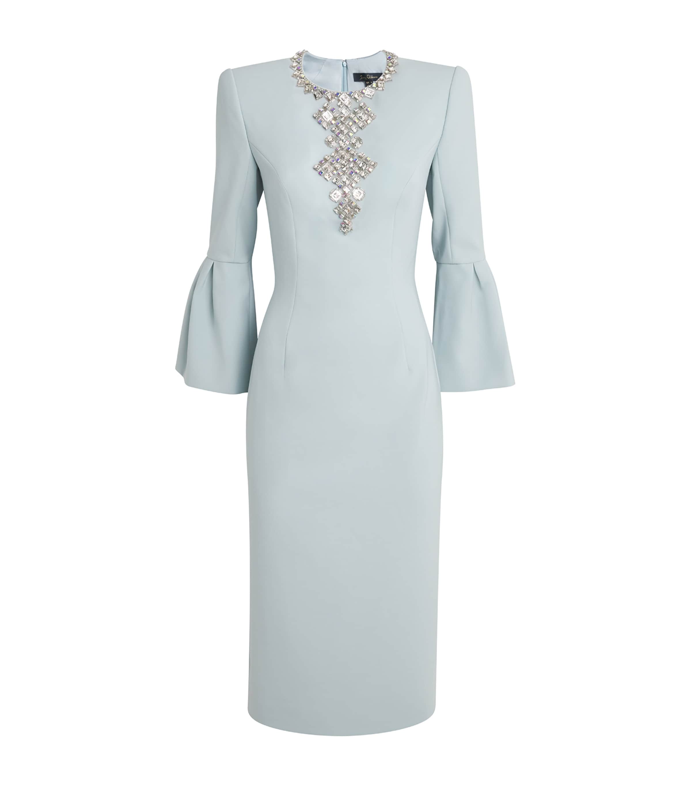 Jenny Packham Crepe Embellished Margot Midi Dress In Blue