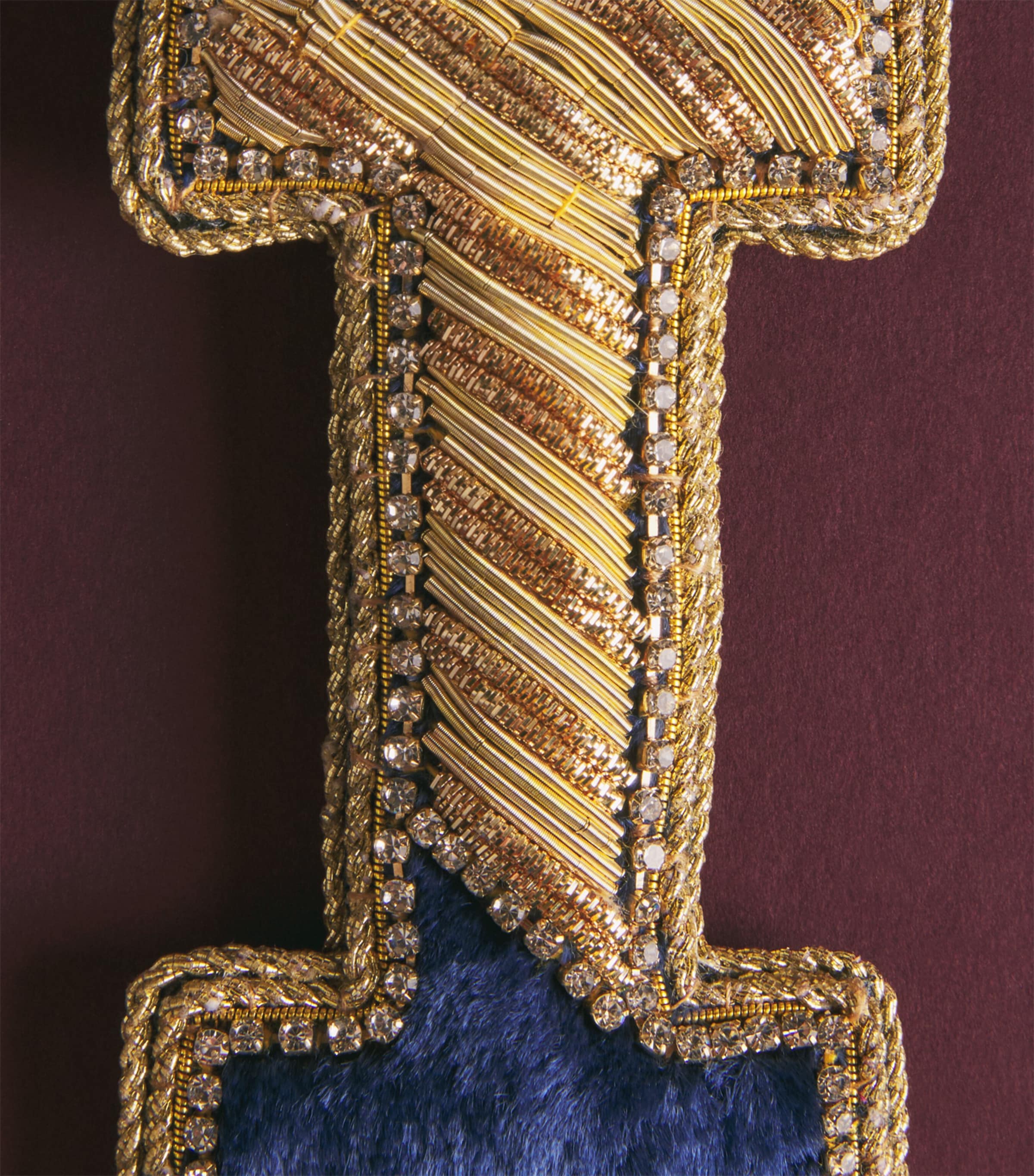 Tinker Tailor Velvet Crystal Letter I Tree Decoration Navy, Gold & Wine Image 2