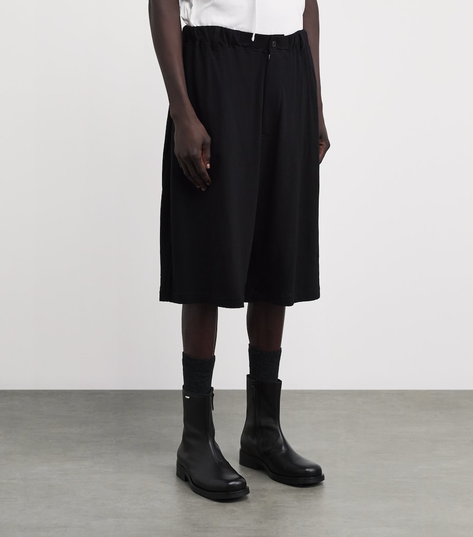 Yohji Yamamoto Mens Cotton-Linen Elasticated Shorts Black Image 4