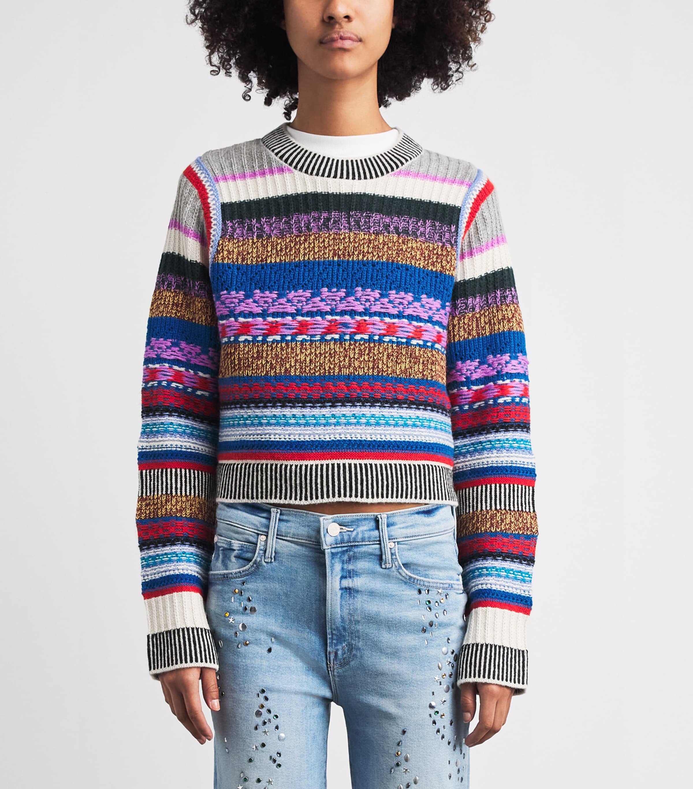 MOTHER Womens Alpaca-Wool The Extra Crop Sweater Multi Stripe Image 4