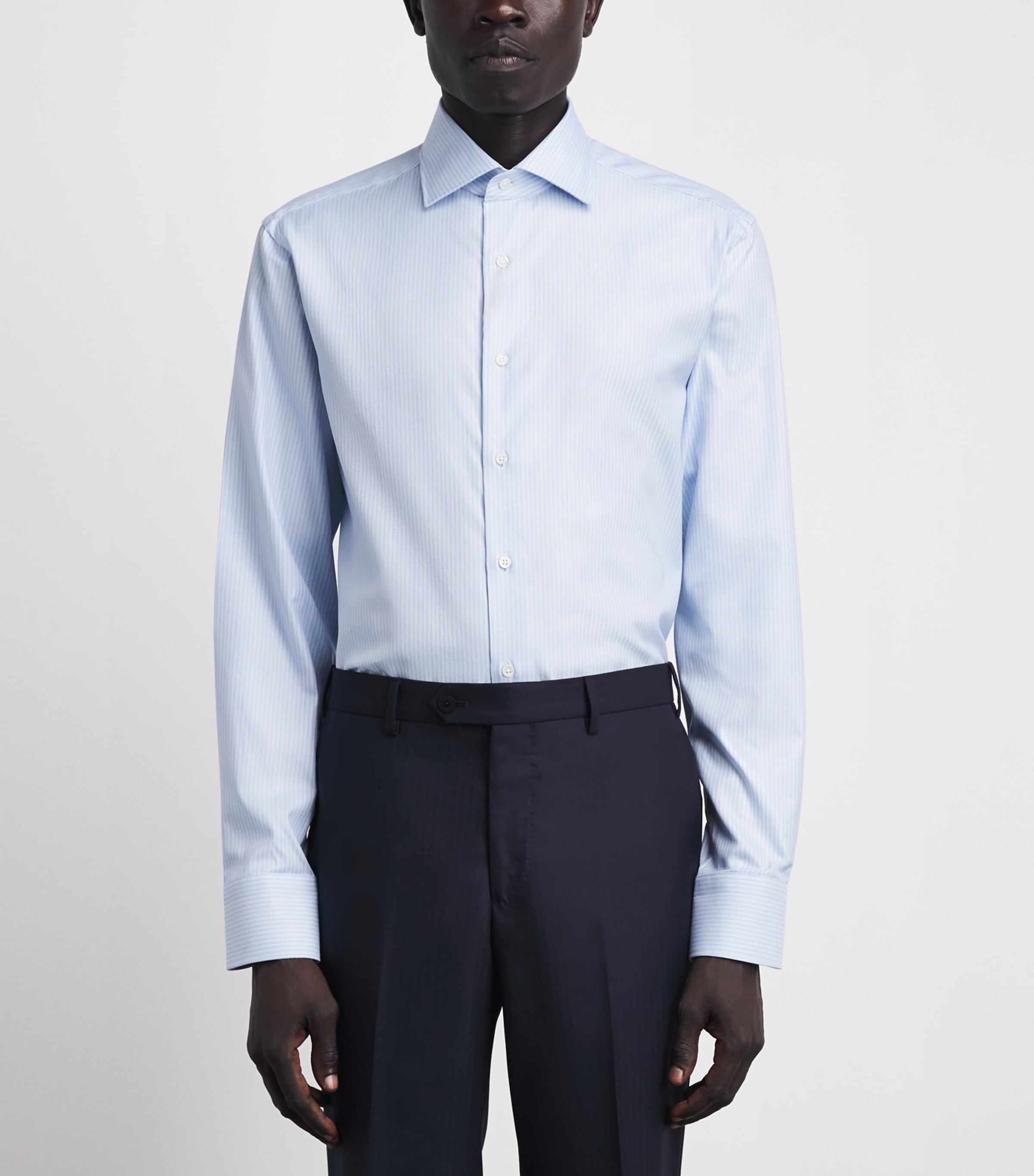 Canali Mens Cotton Micro-Stripe Shirt Blue Image 4