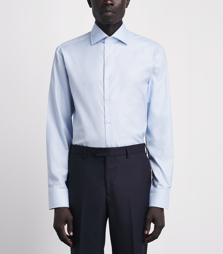 Canali Mens Cotton Micro-Stripe Shirt Blue Image 4