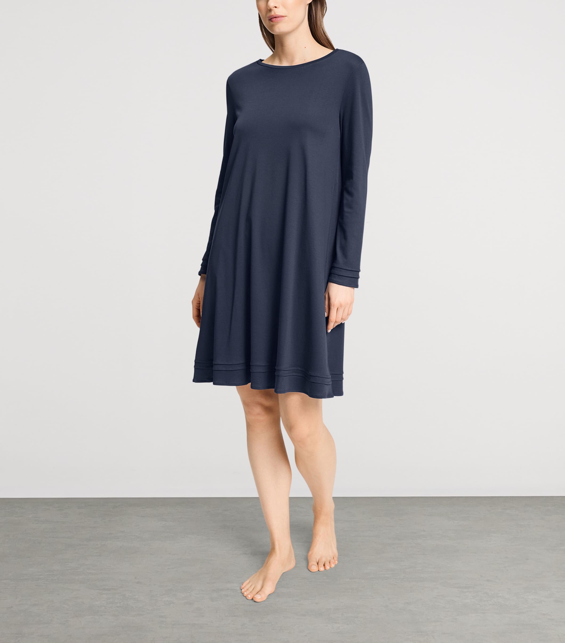 Hanro Womens Cotton Long-Sleeve Nightdress Deep Navy Image 2