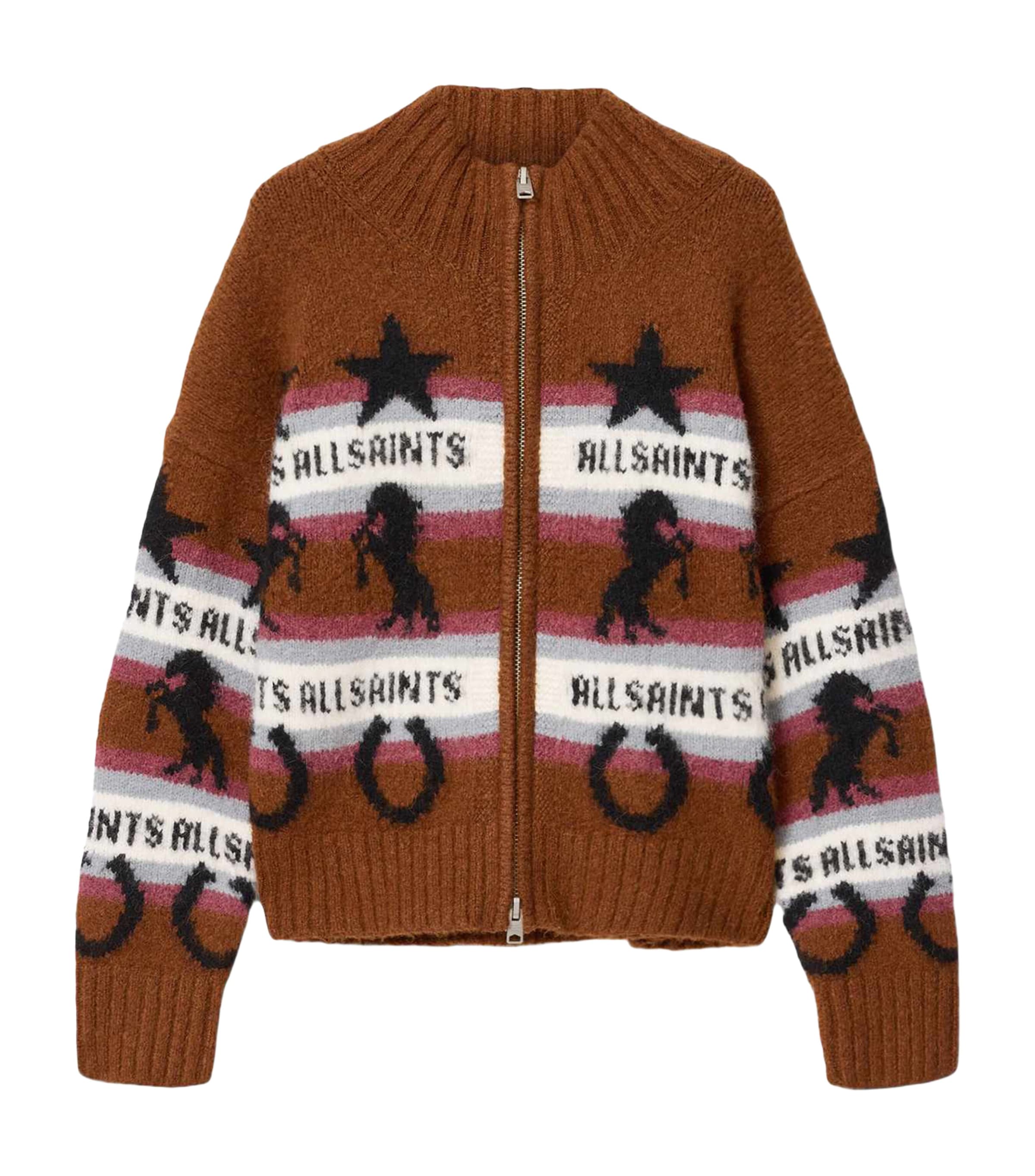 AllSaints Womens Epona Zip-Up Cardigan Cognac Brown Image 1