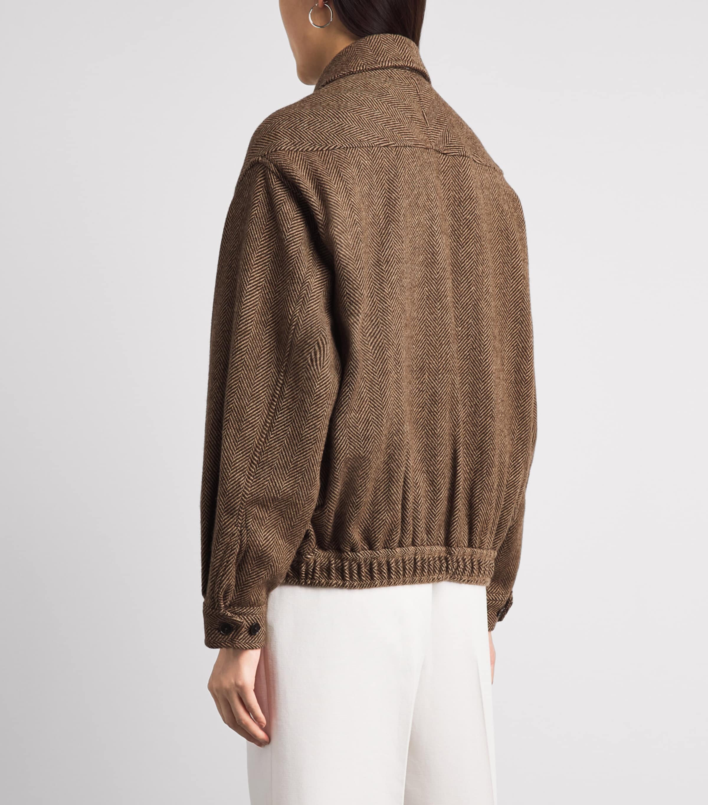 Polo Ralph Lauren Womens Wool Herringbone Bomber Jacket Brown/tan Herringbon Image 5