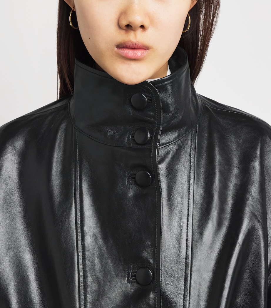 Sandro Paris Womens Oversized Glossy Leather Jacket Black Image 3