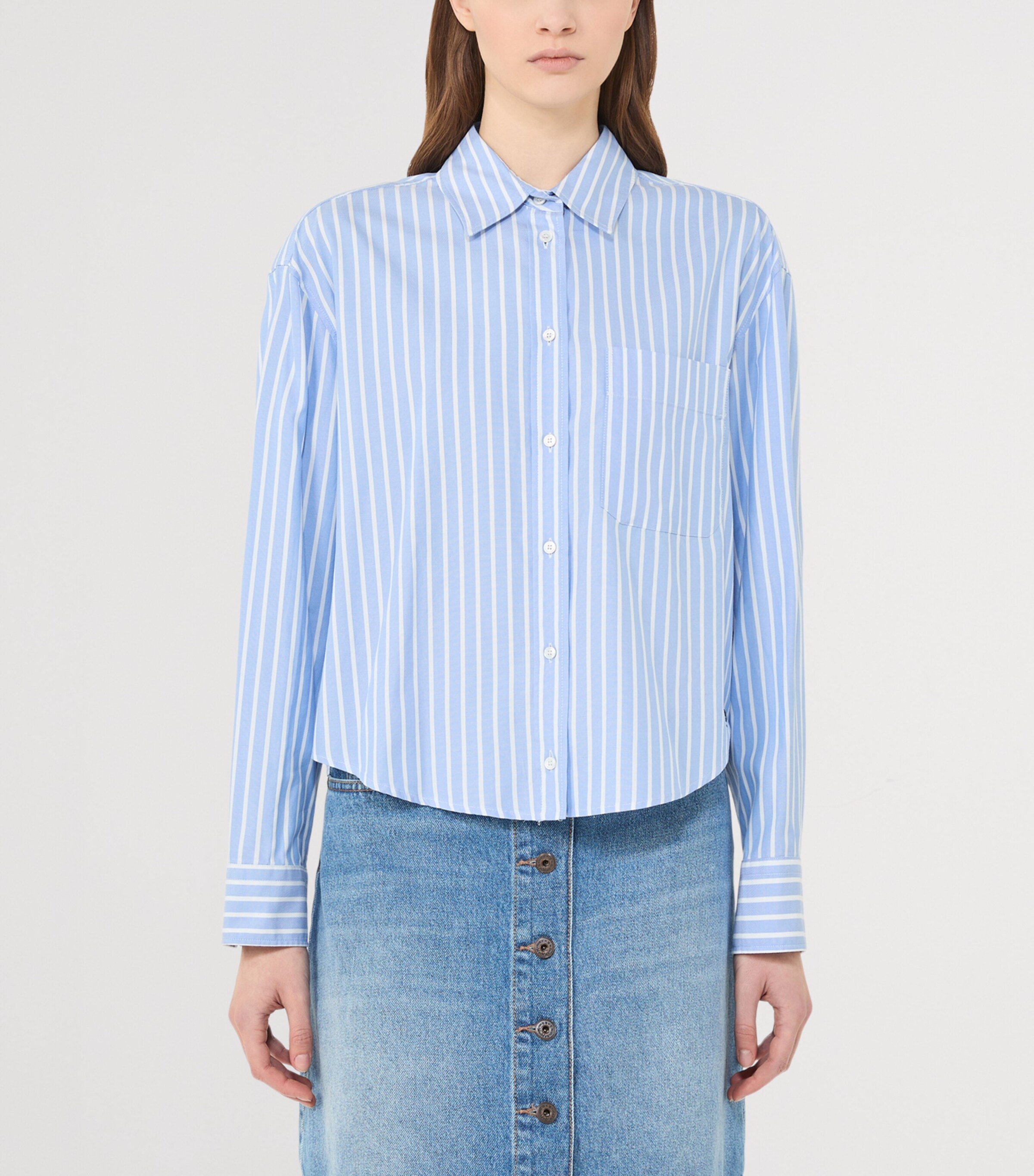 Weekend Max Mara Womens Cotton Striped Oxford Shirt Light Blue Image 2