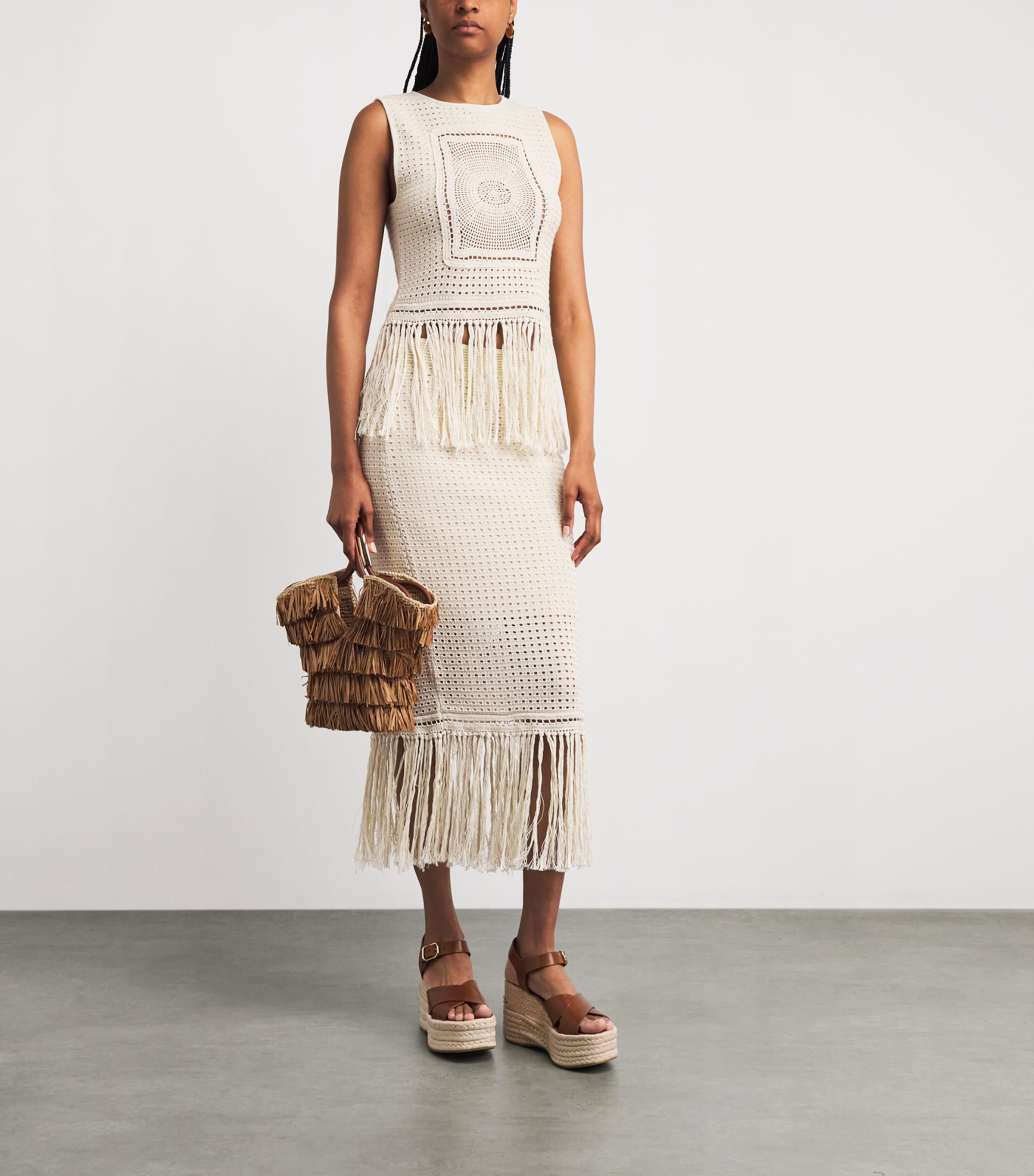 Zimmermann Womens Crochet Fringe Indra Tank Top Cream Image 2