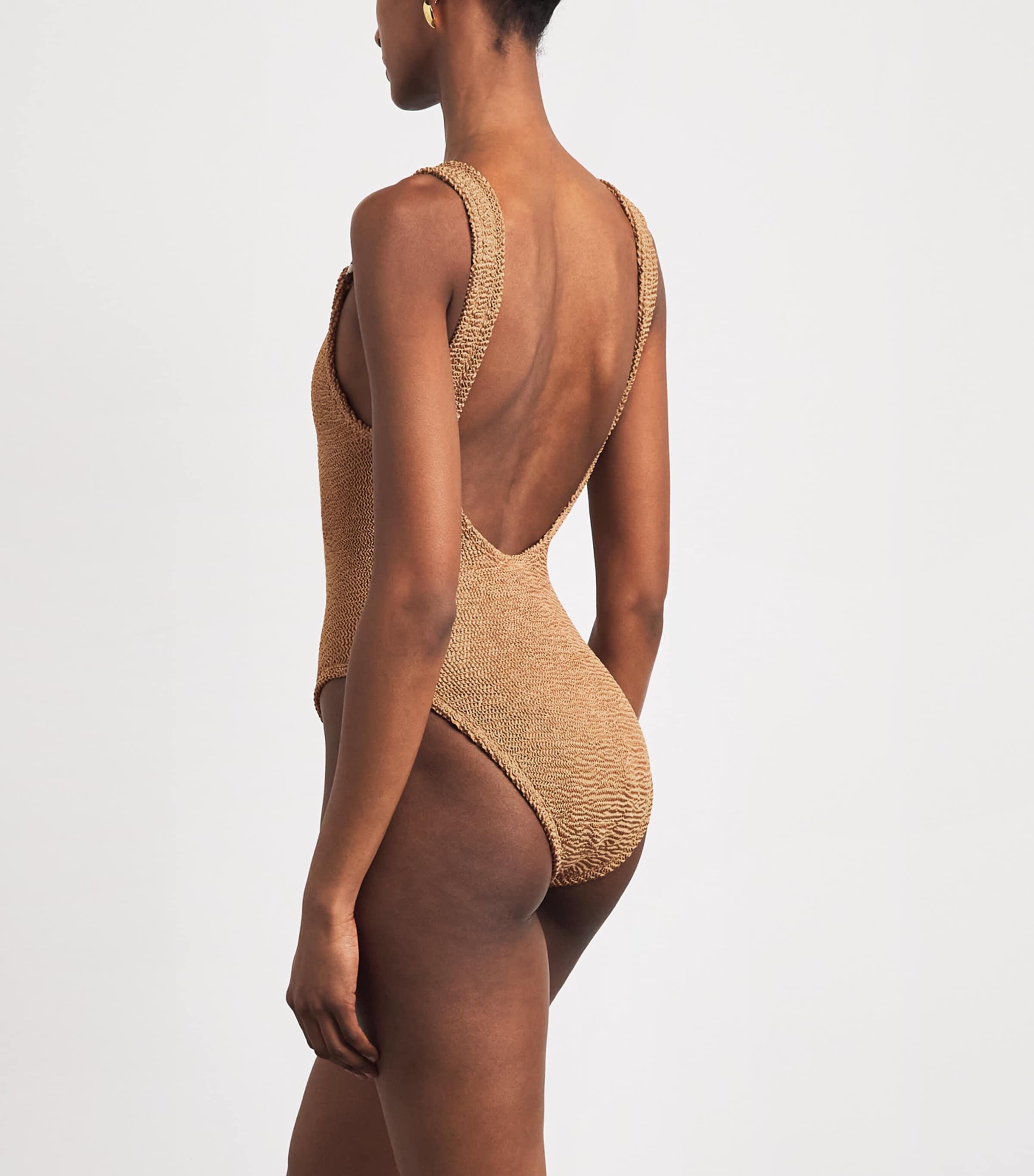 Burberry x Hunza G Womens x Burberry Check-Trim Domino Swimsuit Metallic Cocoa Image 3