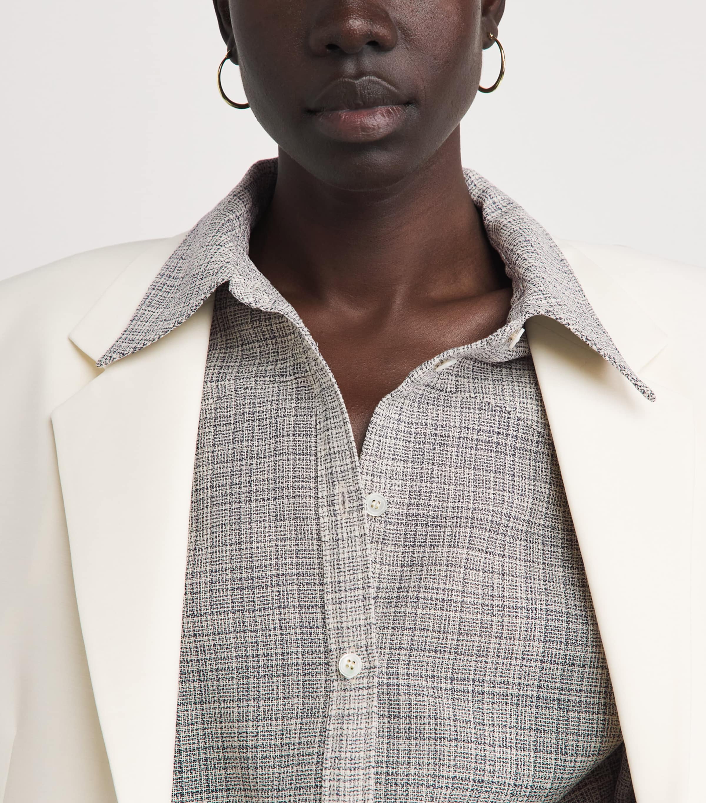 BITE Studios Womens Wool Shield Shirt Off White/navy Image 3