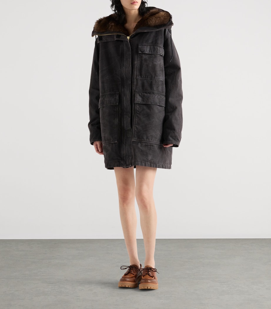 Canvas Shearling-Hood Coat F0002 Image 2