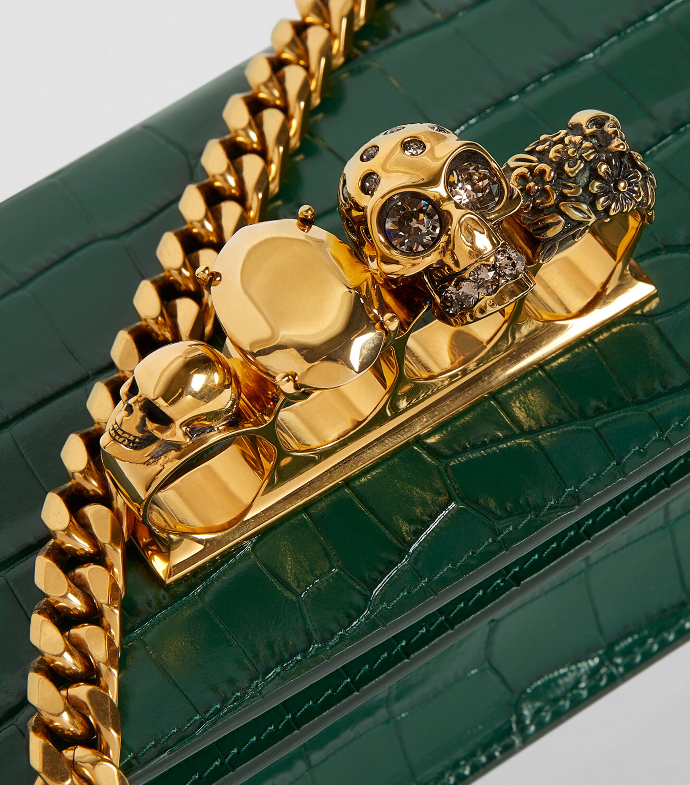 Small Croc-Embossed Leather Jewelled Satchel Bag 3120 Image 8