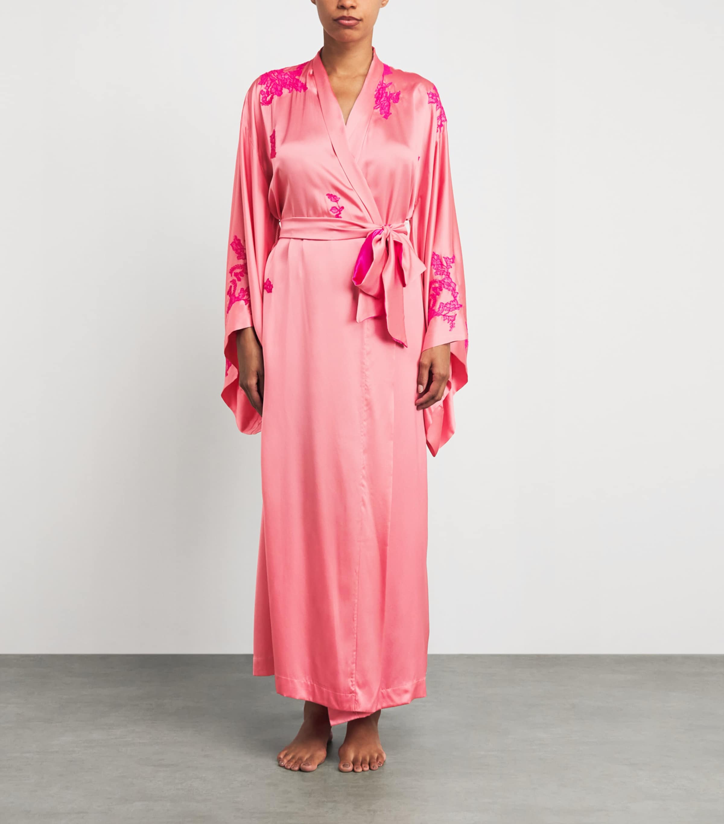 TORLOWEI Womens Silk Tokoni Long Kimono Coral/begonia Image 4