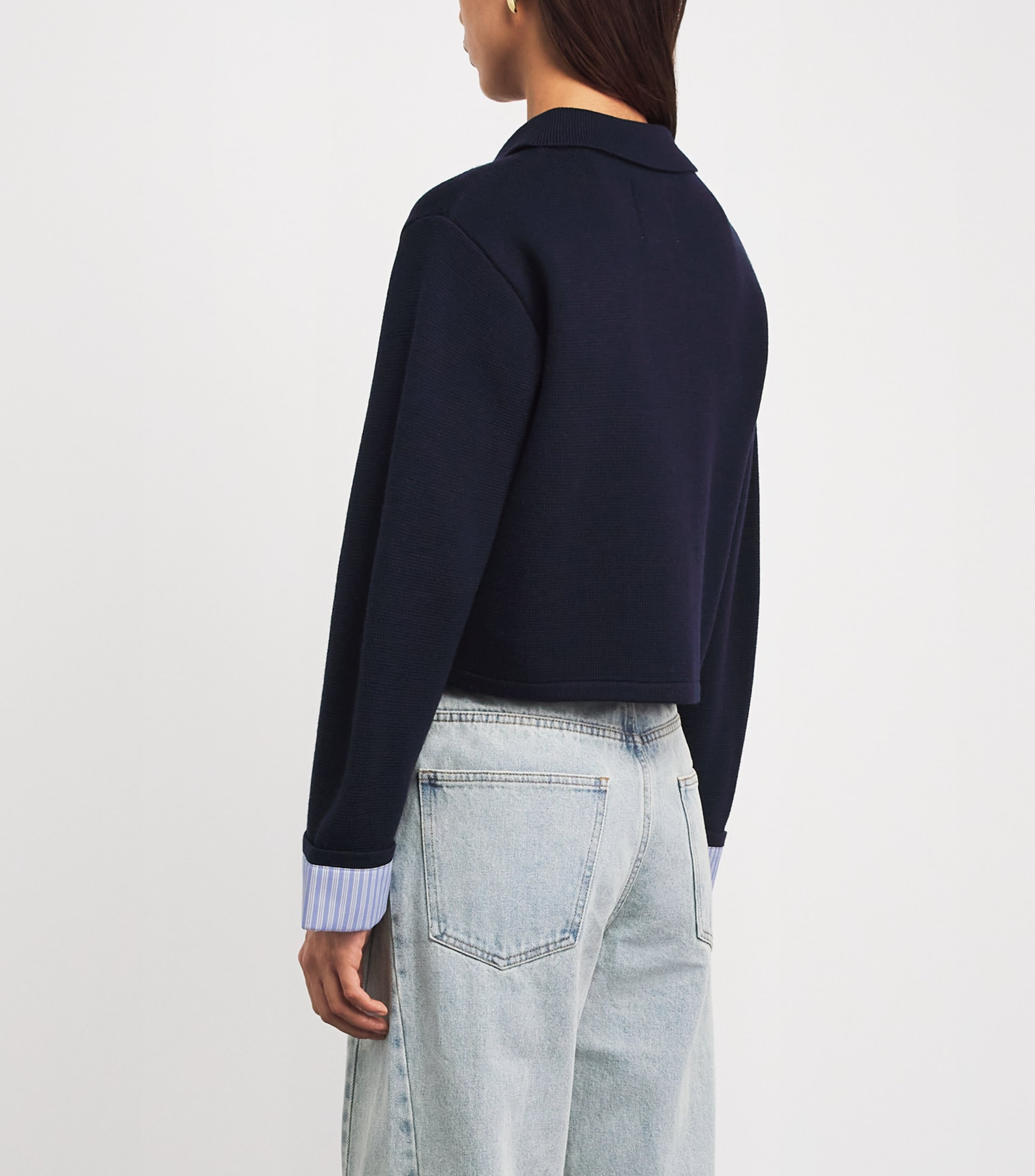 Sandro Paris Womens Wool-Blend Polo Cardigan Navy Blue Image 5
