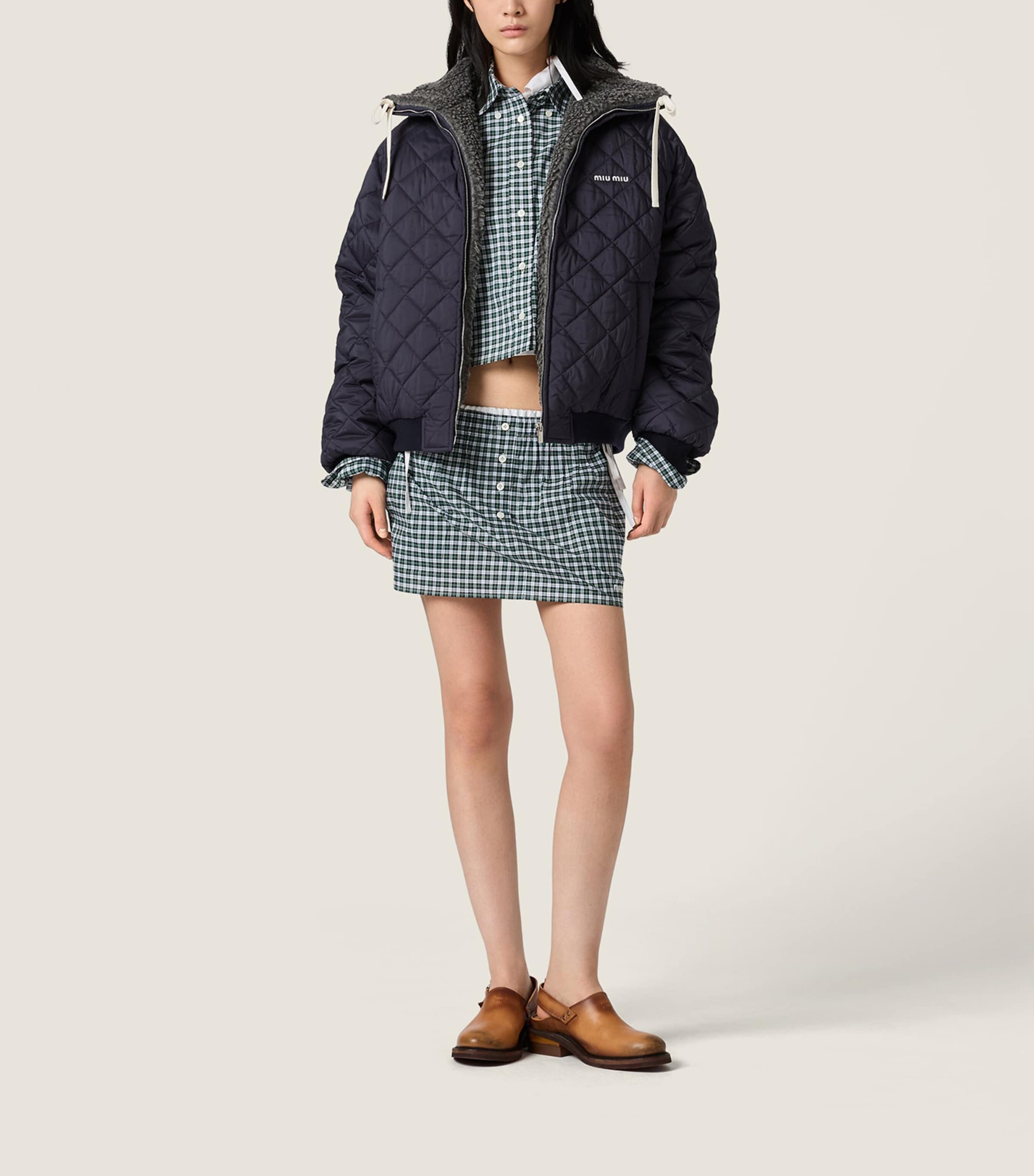 Miu Miu Womens Down Technical Ponge Quilted Jacket Blue Image 2
