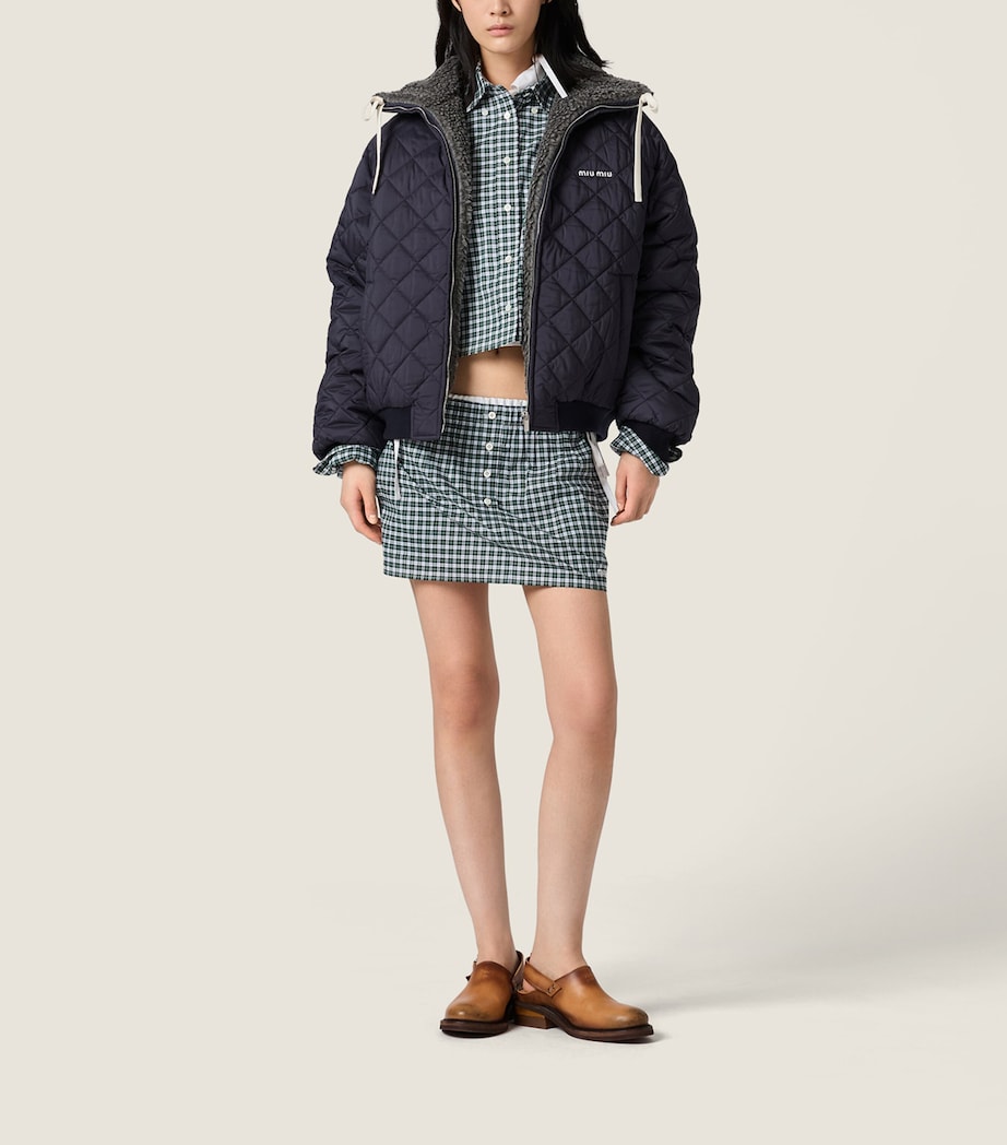 Miu Miu Womens Down Technical Ponge Quilted Jacket Blue Image 2