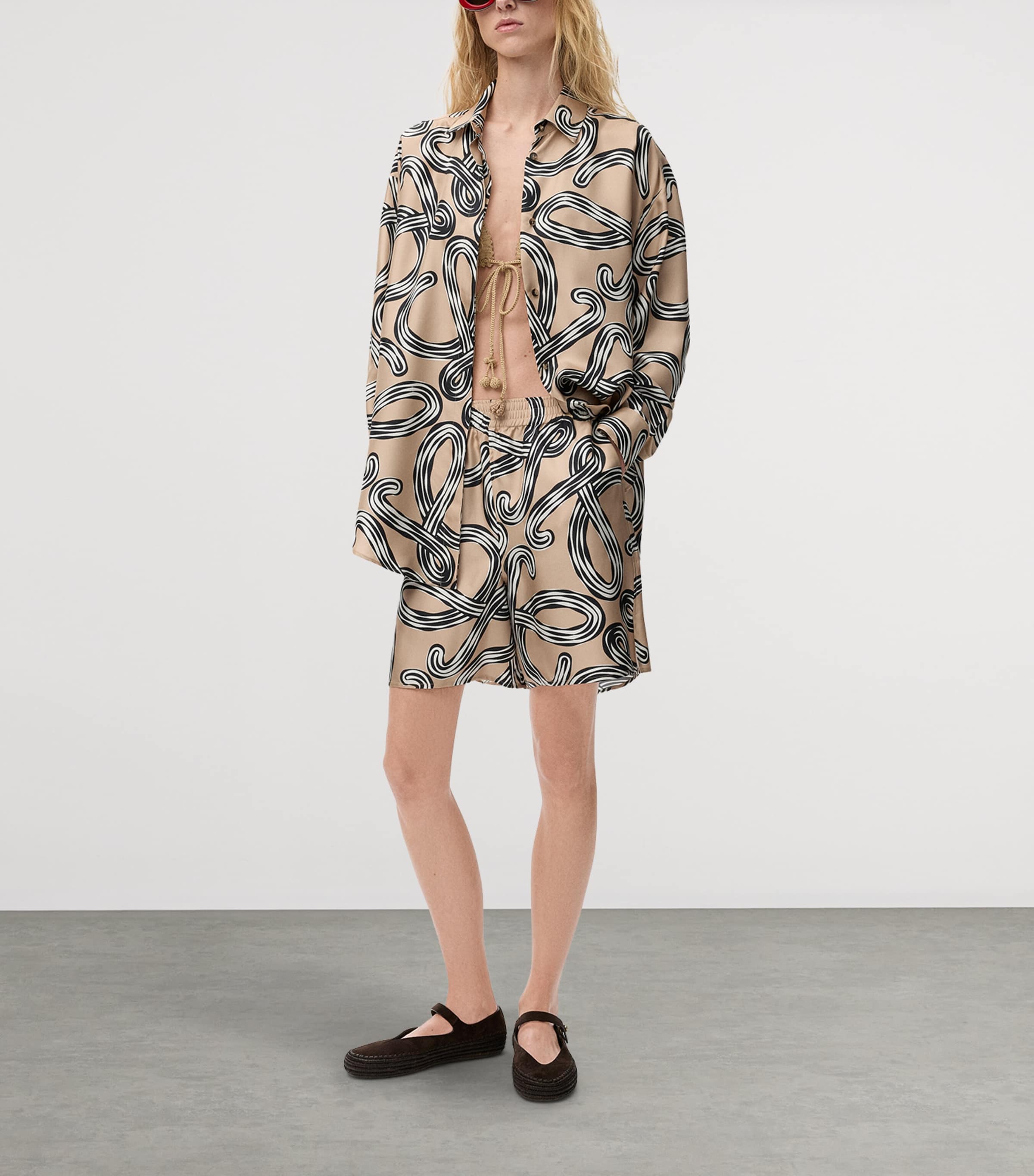 LOEWE Womens x Paula’s Ibiza Silk Oversized Shirt Beige/black Image 2