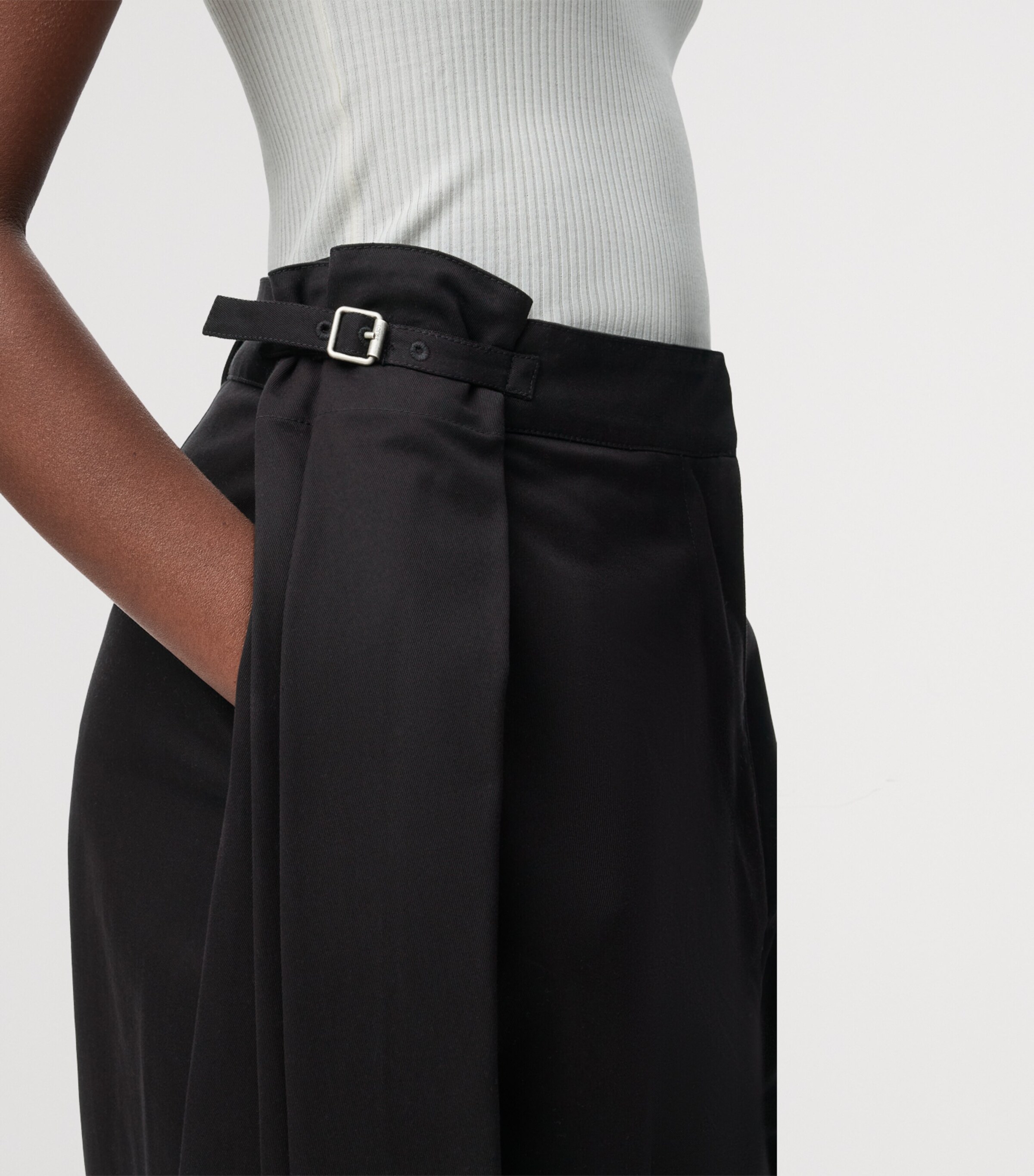 Cotton-Silk Draped Barrel-Leg Trousers BLACK Image 5