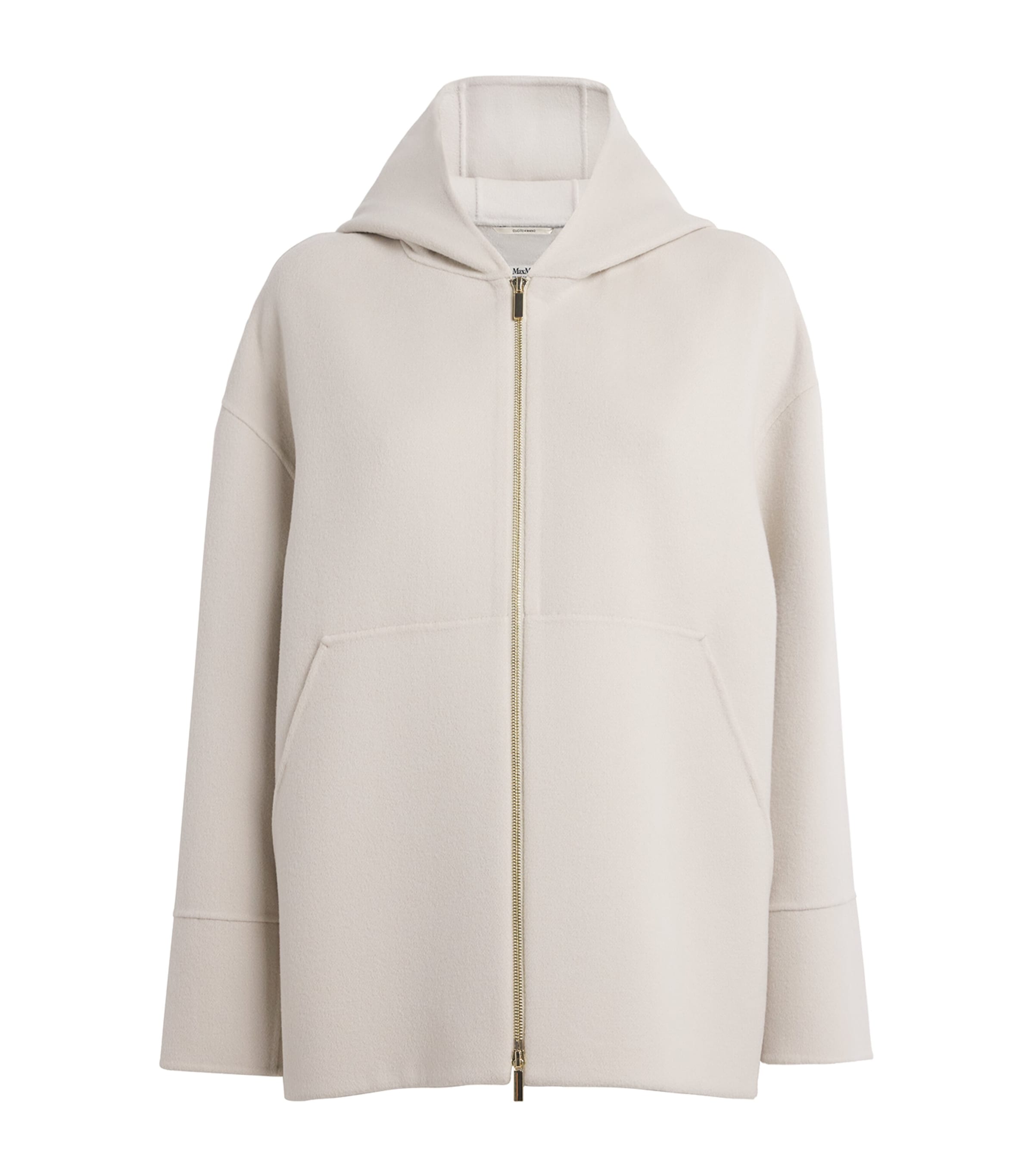 Max Mara Virgin Wool Hooded Coat In White