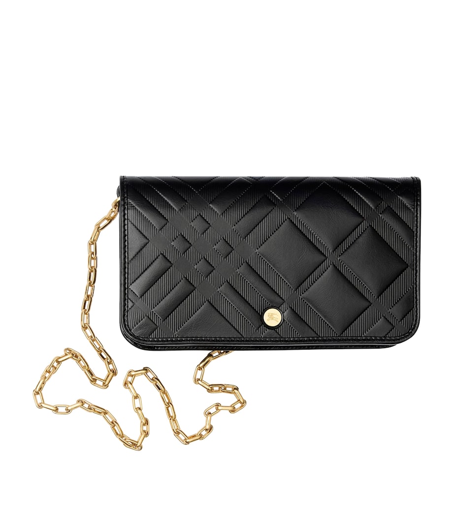 Burberry Check-Embossed Leather Chain Strap Wallet Black Image 1