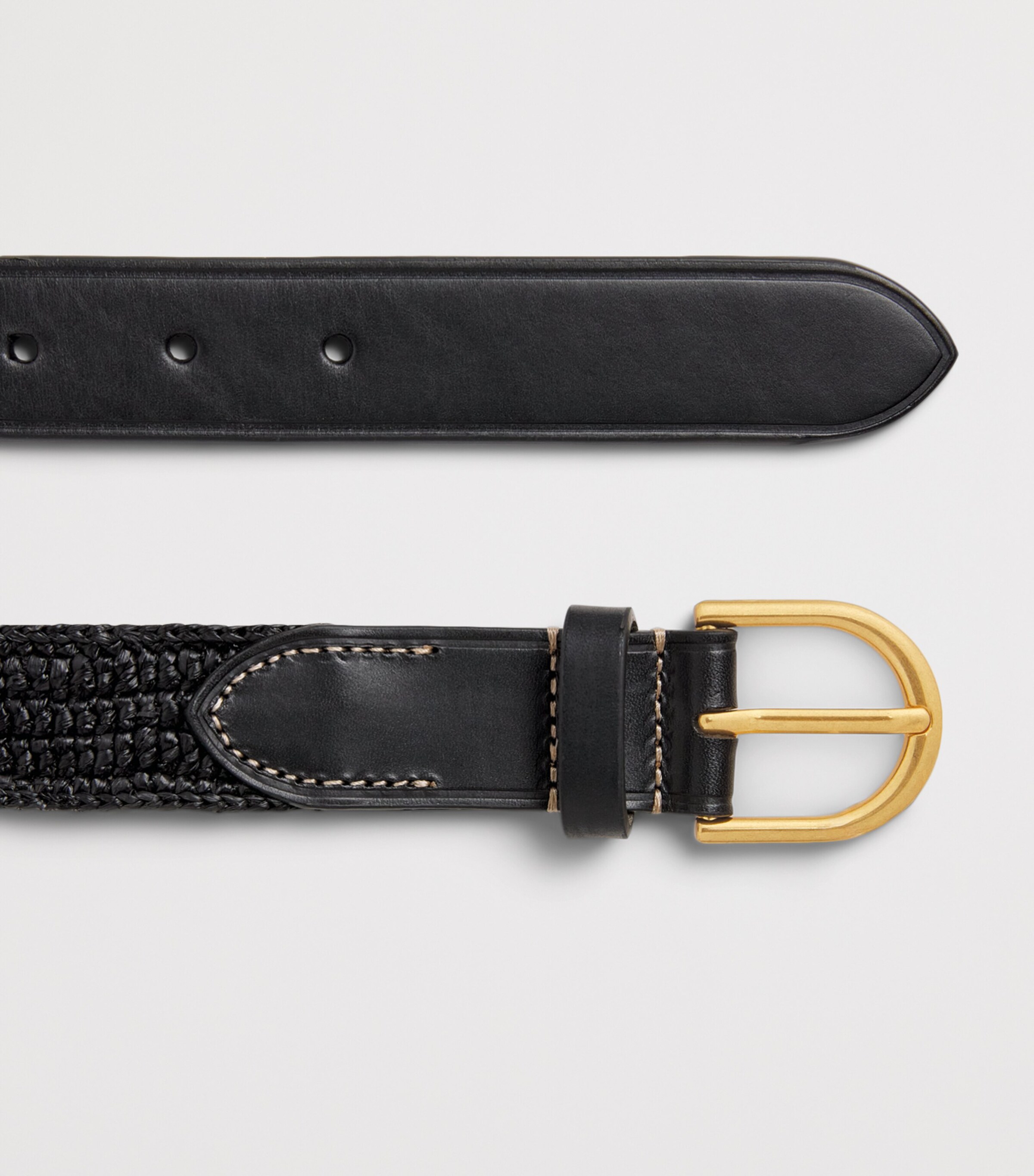 ME+EM Raffia and Leather Round-Buckle Belt Black Image 3
