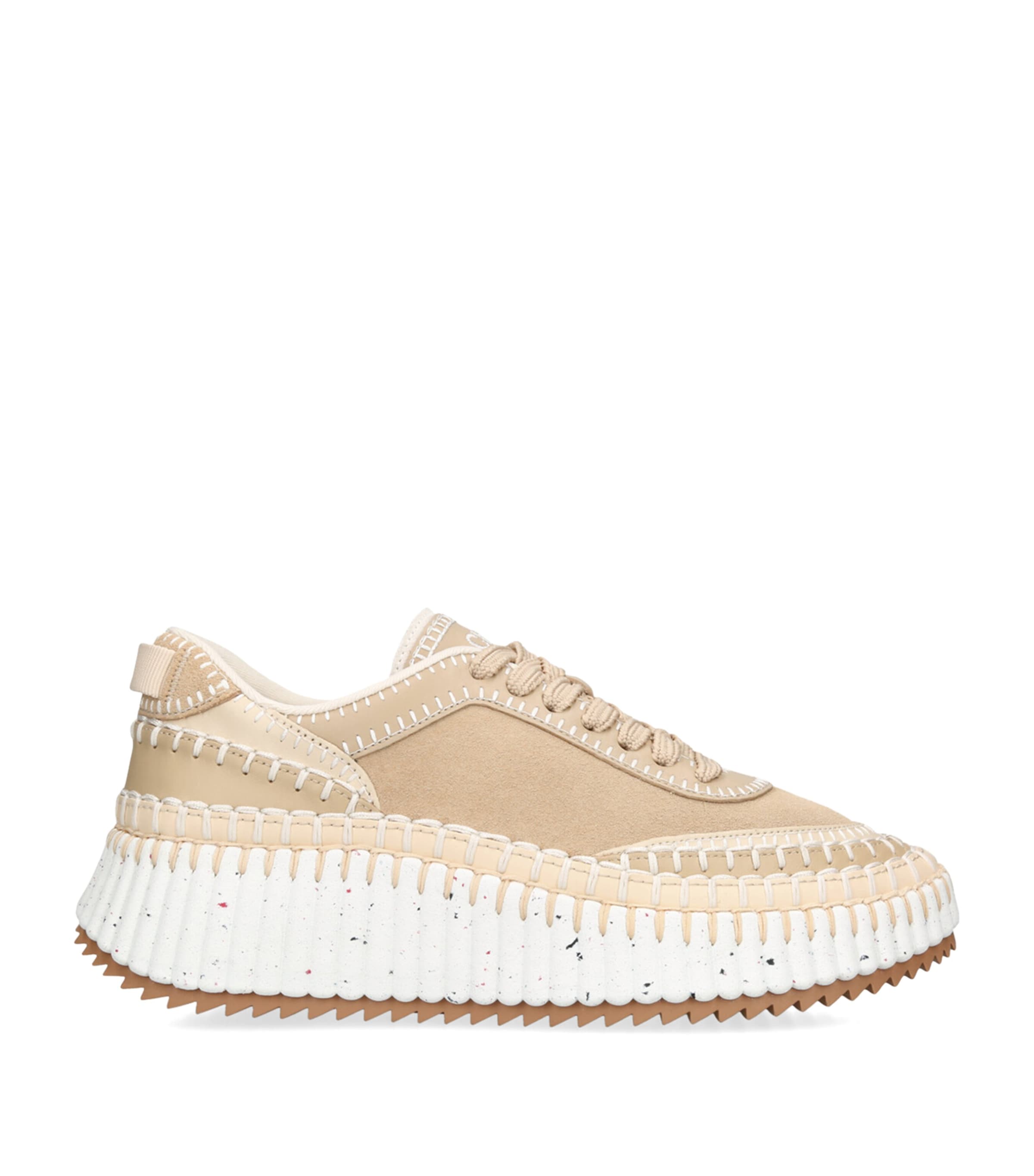 Chloé Nama Embroidered Suede And Recycled-mesh Sneakers In Beige