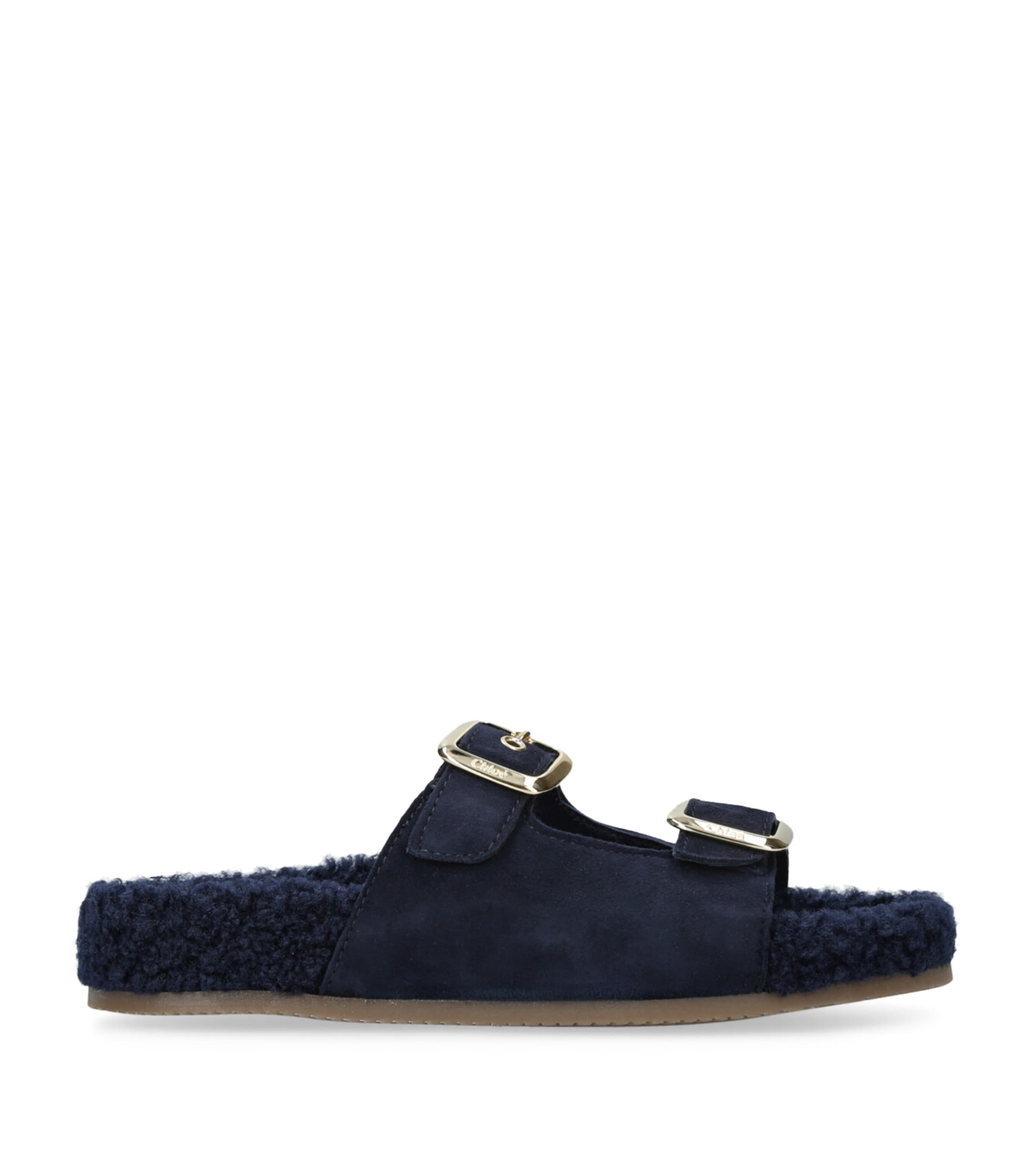 Chloé Kids Suede-Shearling Buckle Sandals Navy Image 1