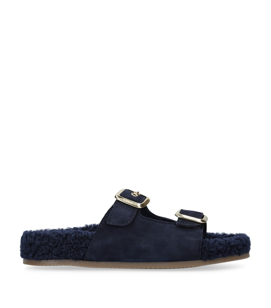 Chloé Kids Suede-Shearling Buckle Sandals Navy Image 1