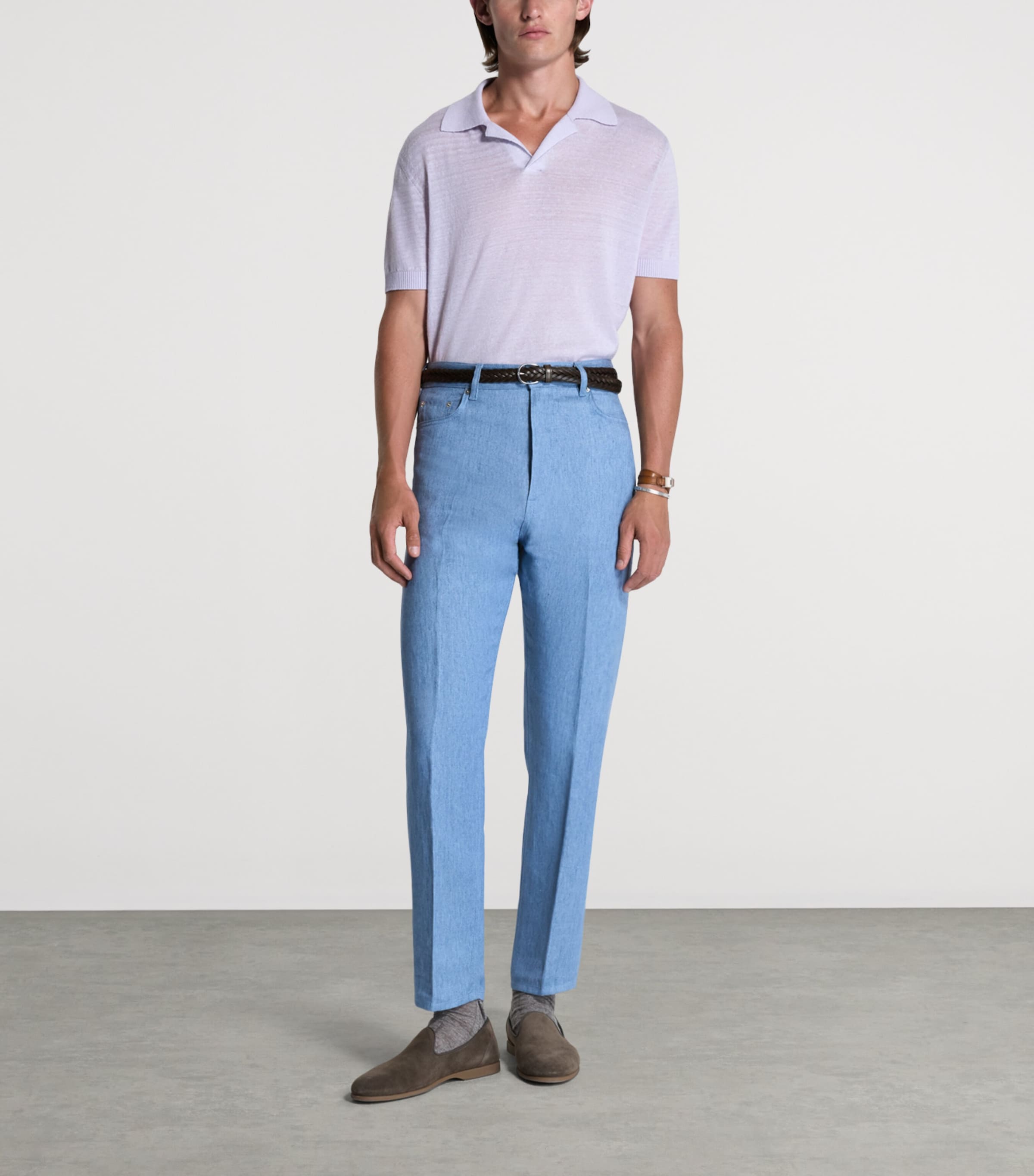 Dunhill Mens Linen-Cashmere Polo Shirt Image 2