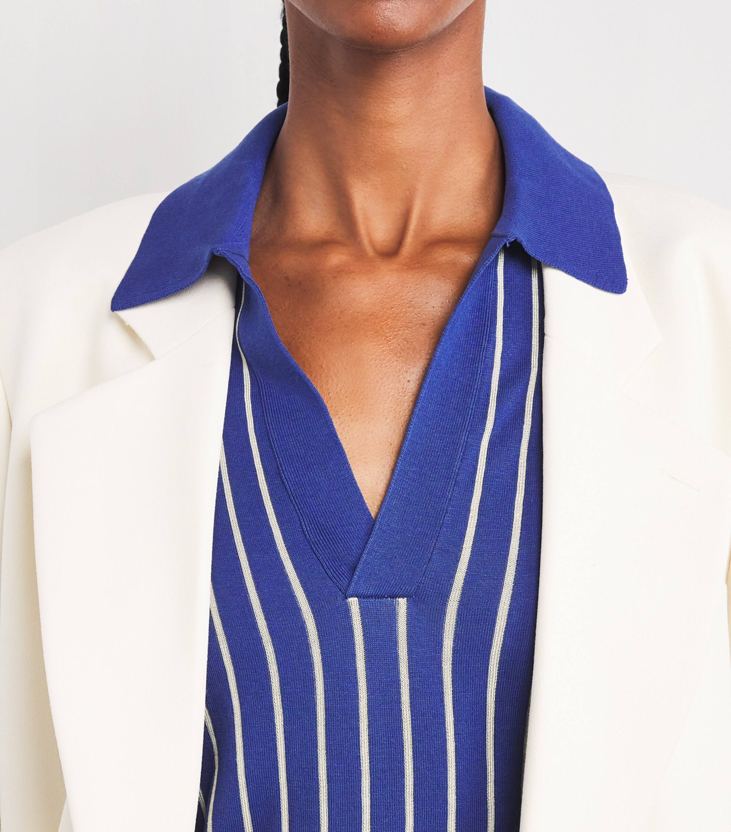 Joseph Womens Stripe Jacquard Polo Shirt Cobalt/affogato Image 6