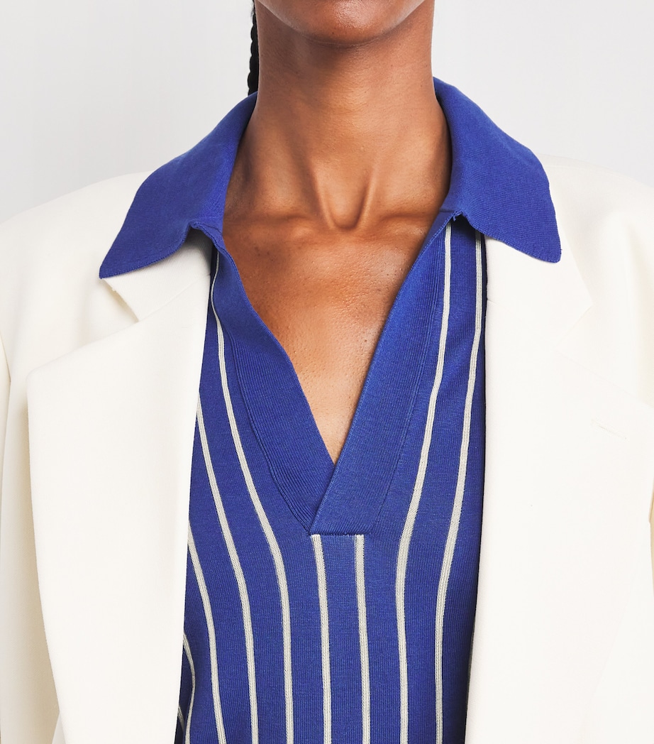 Joseph Womens Stripe Jacquard Polo Shirt Cobalt/affogato Image 6