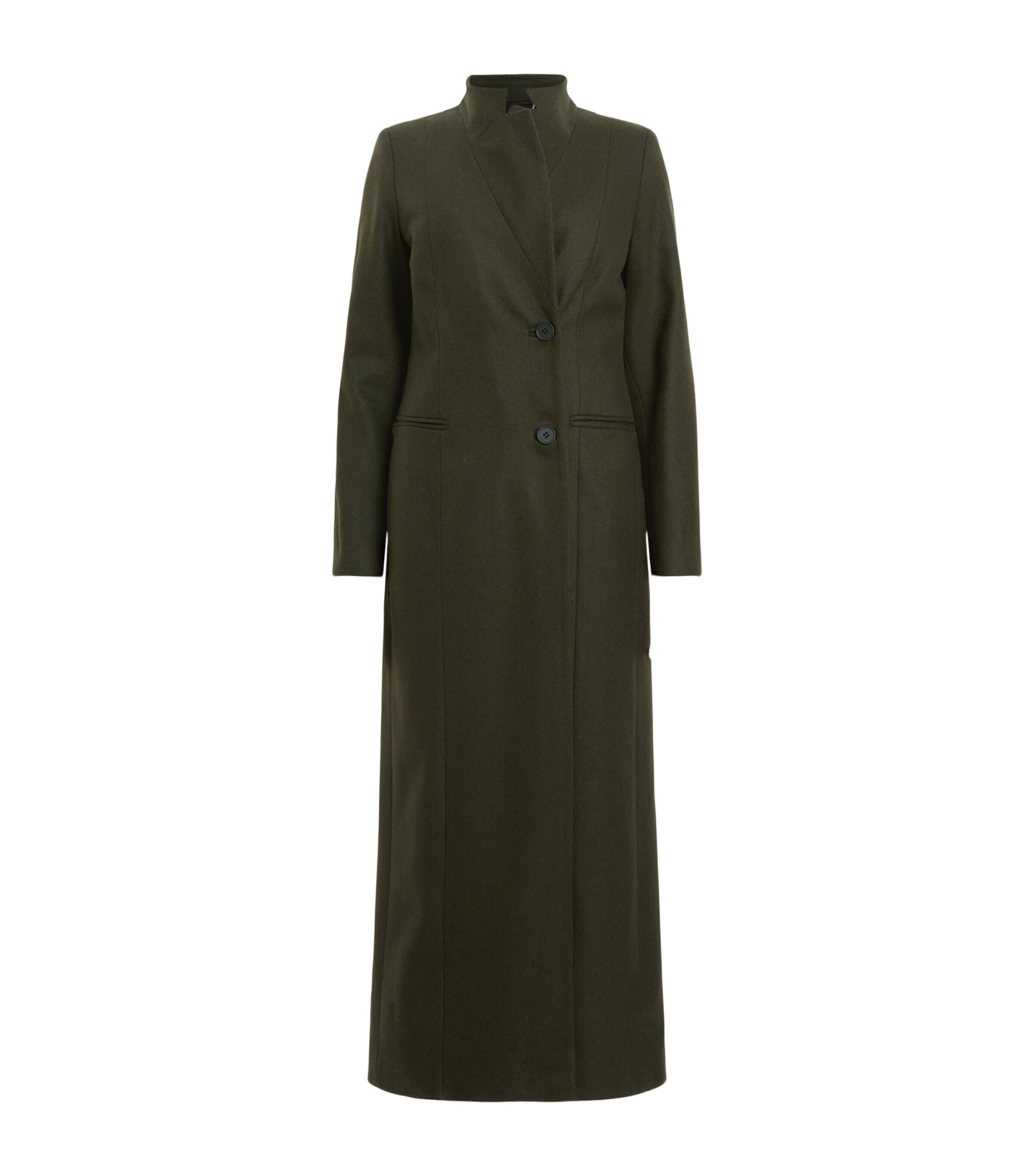 AllSaints Womens Wool-Blend Sonnie Coat Khaki Green Image 1