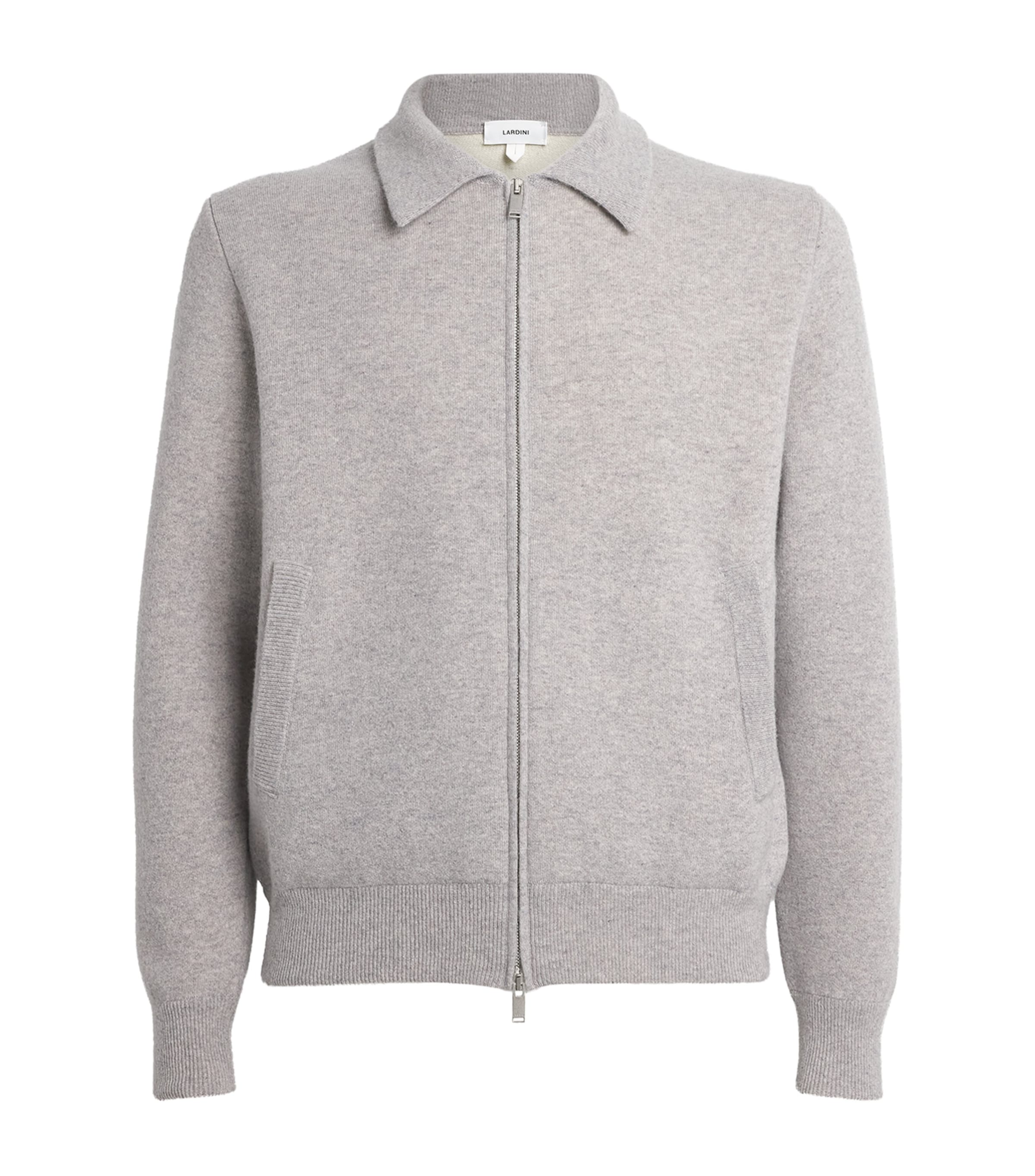 Lardini Wool-blend Knitted Bomber Jacket In Gray