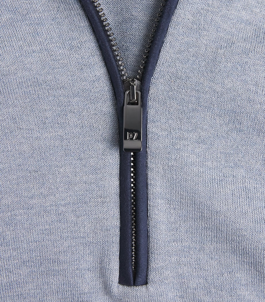 Pal Zileri Mens Cotton Zip-Up Polo Shirt Light Blue Image 6