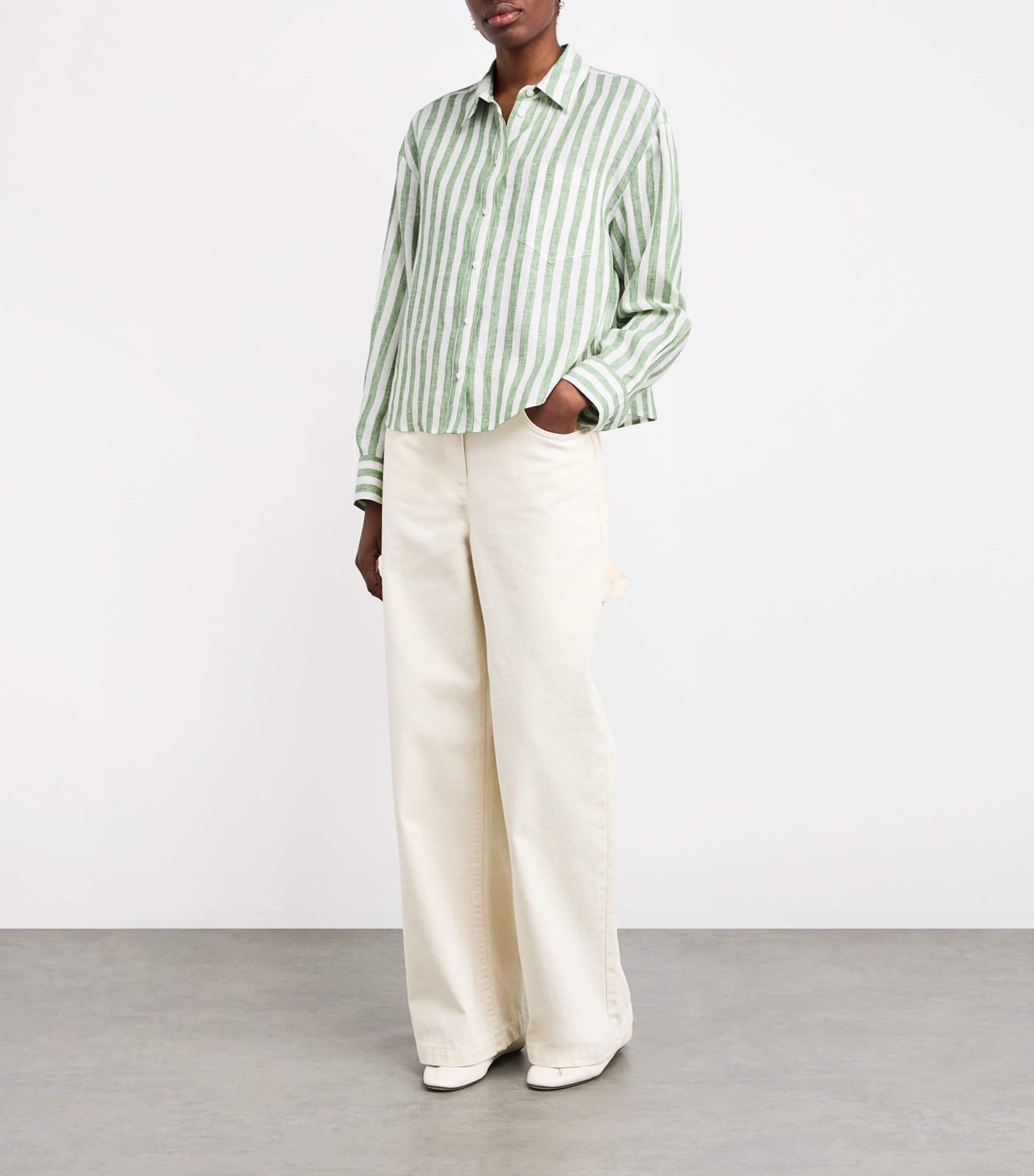 Weekend Max Mara Womens Linen Stripe Shirt Green Image 2