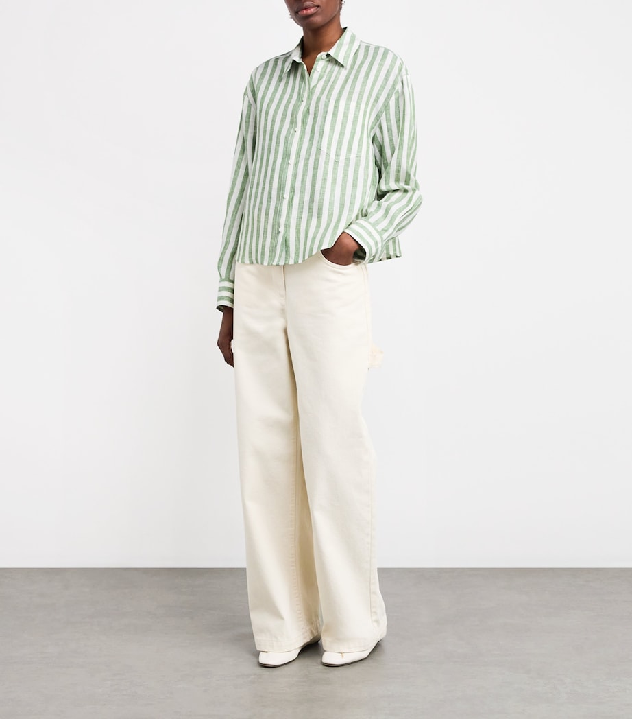 Weekend Max Mara Womens Linen Stripe Shirt Green Image 2