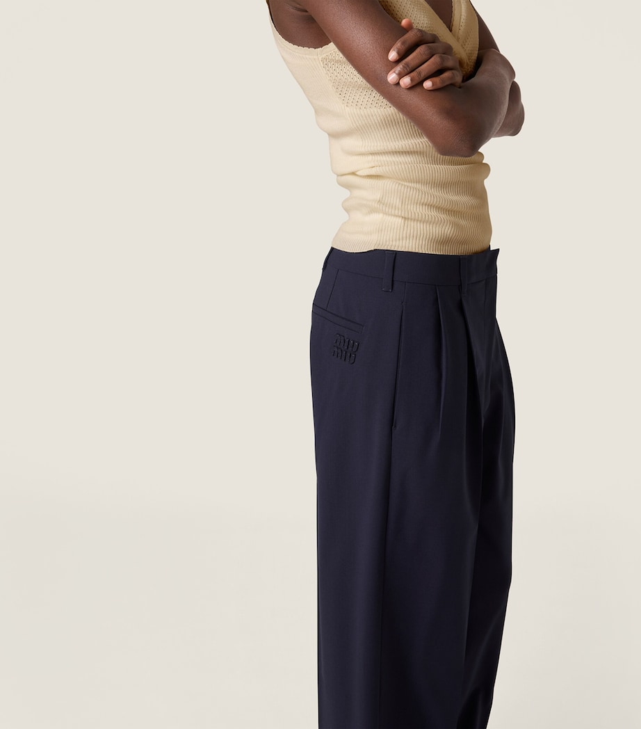 Miu Miu Womens Wool-Blend Tailored Trousers Blue Image 5