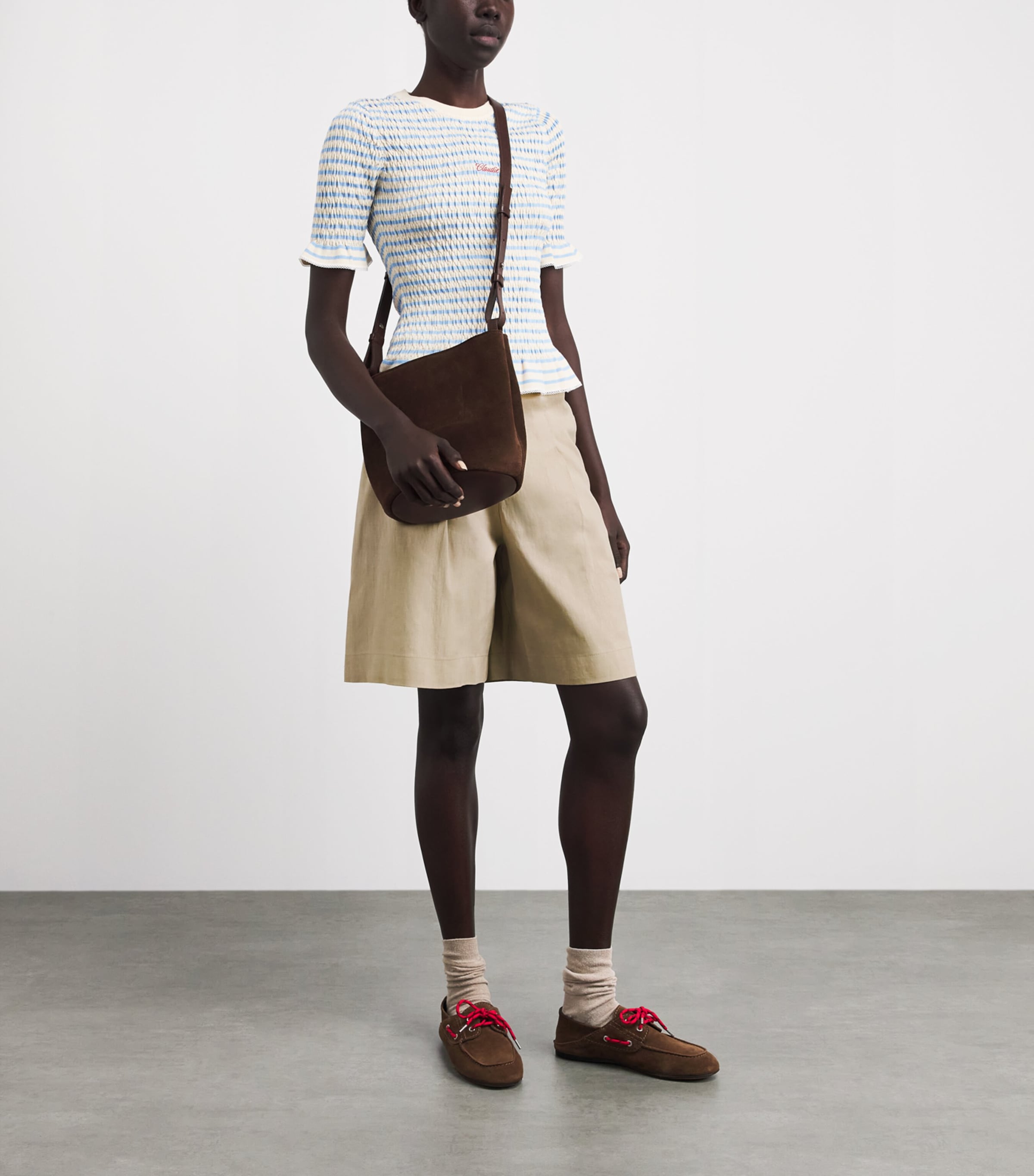 Claudie Pierlot Womens Linen-Blend Wide-Leg Bermuda Shorts Sand Image 2