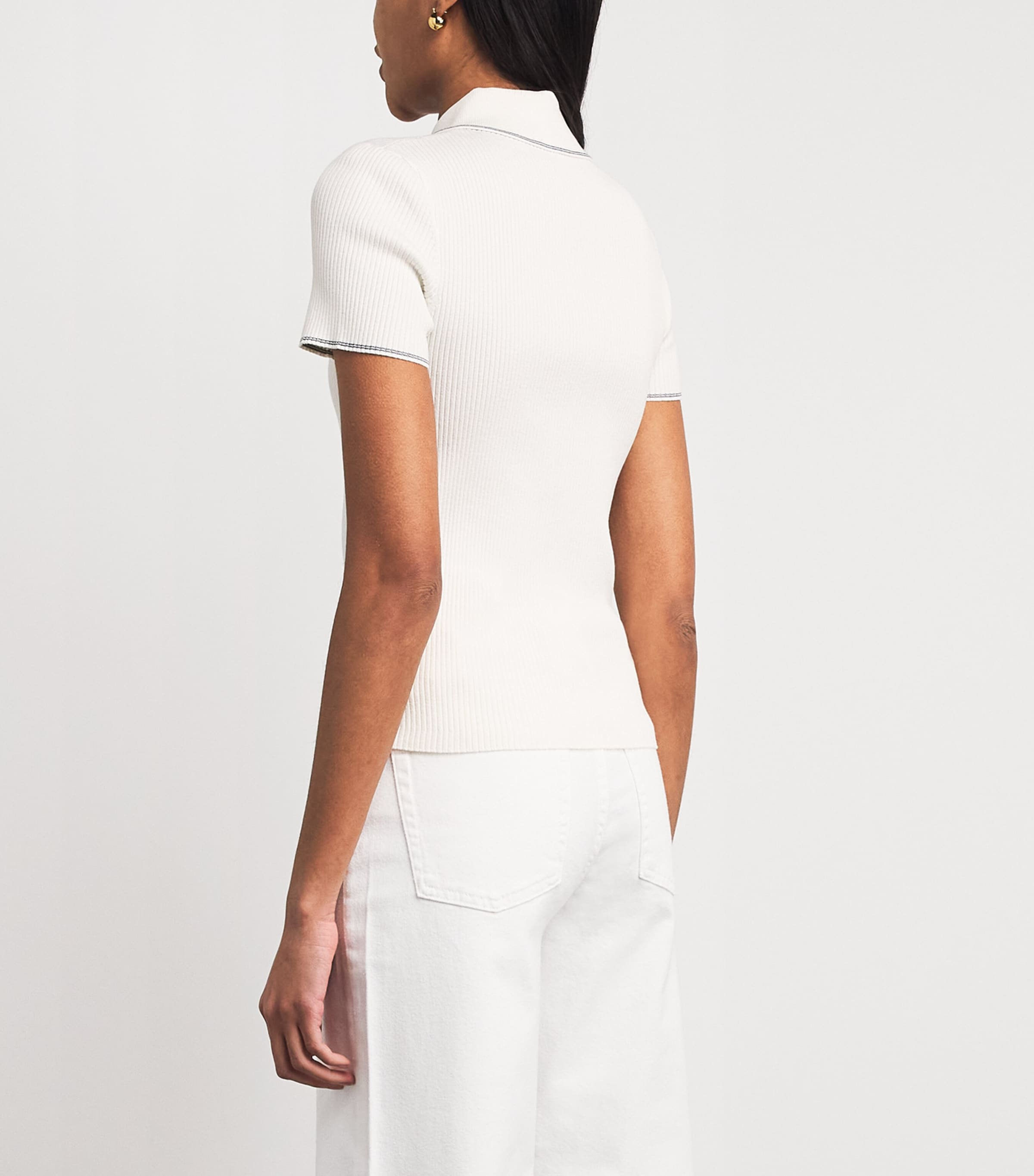 Maje Womens Rib-Knit Polo Shirt Ecru Image 4