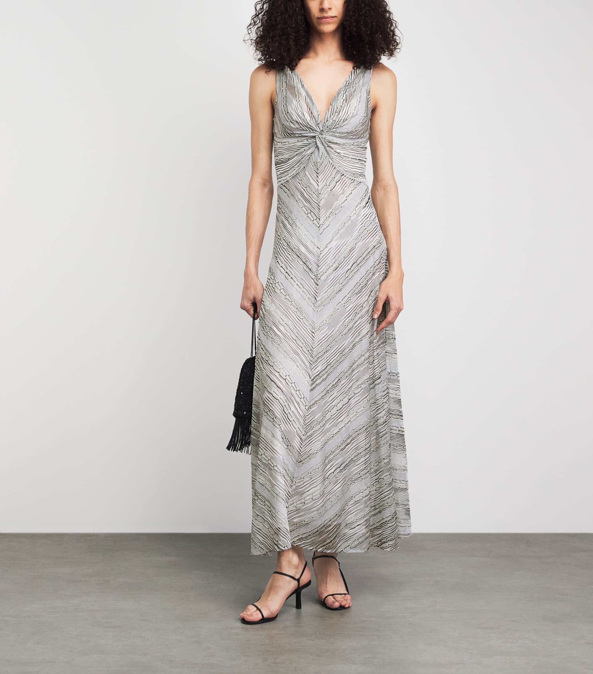 Missoni Womens Knitted Jacquard Maxi Dress Silver Tones Image 2