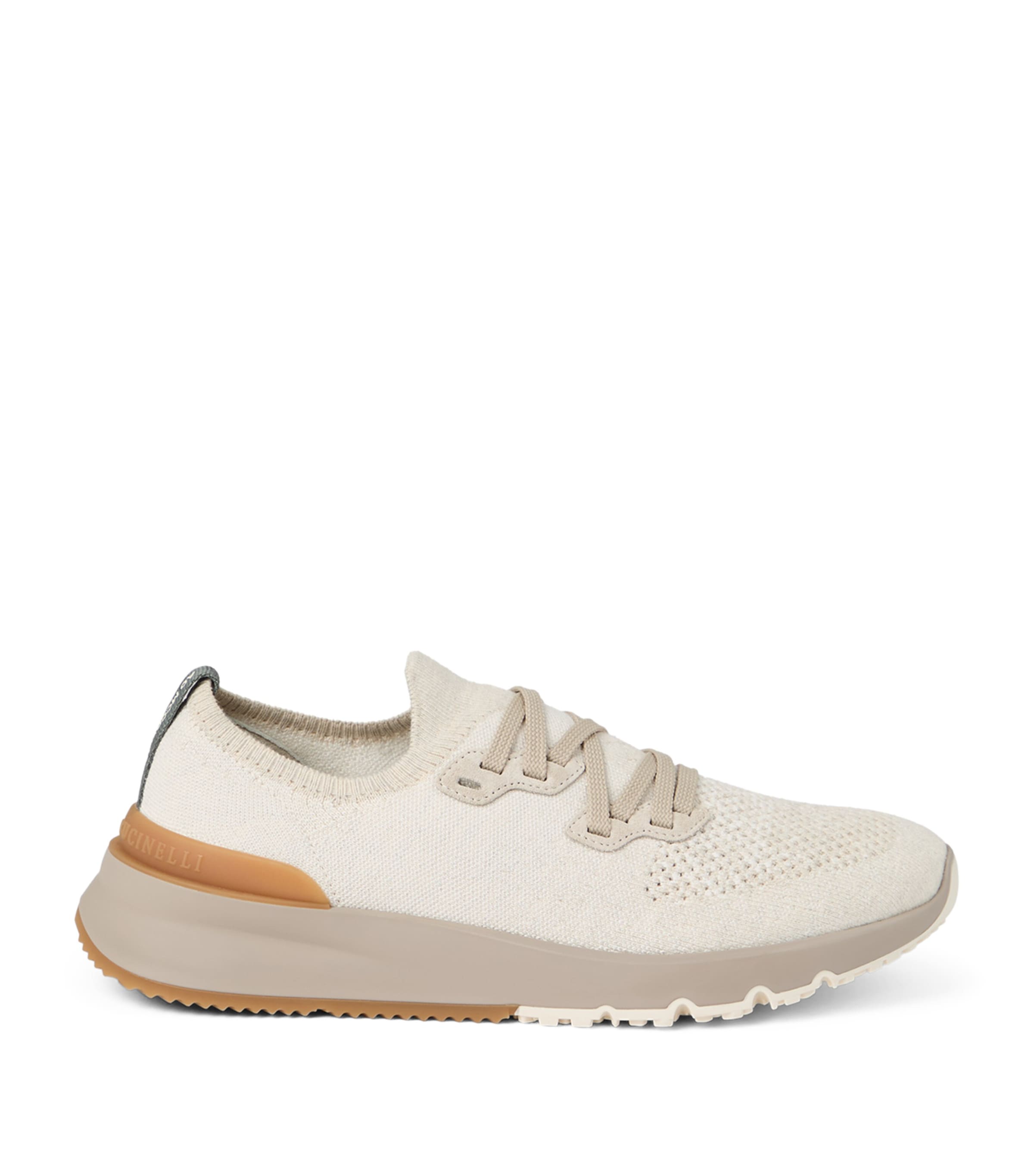 Brunello Cucinelli Cotton Sneakers In Ivory With Front Lace-up Fastening In White