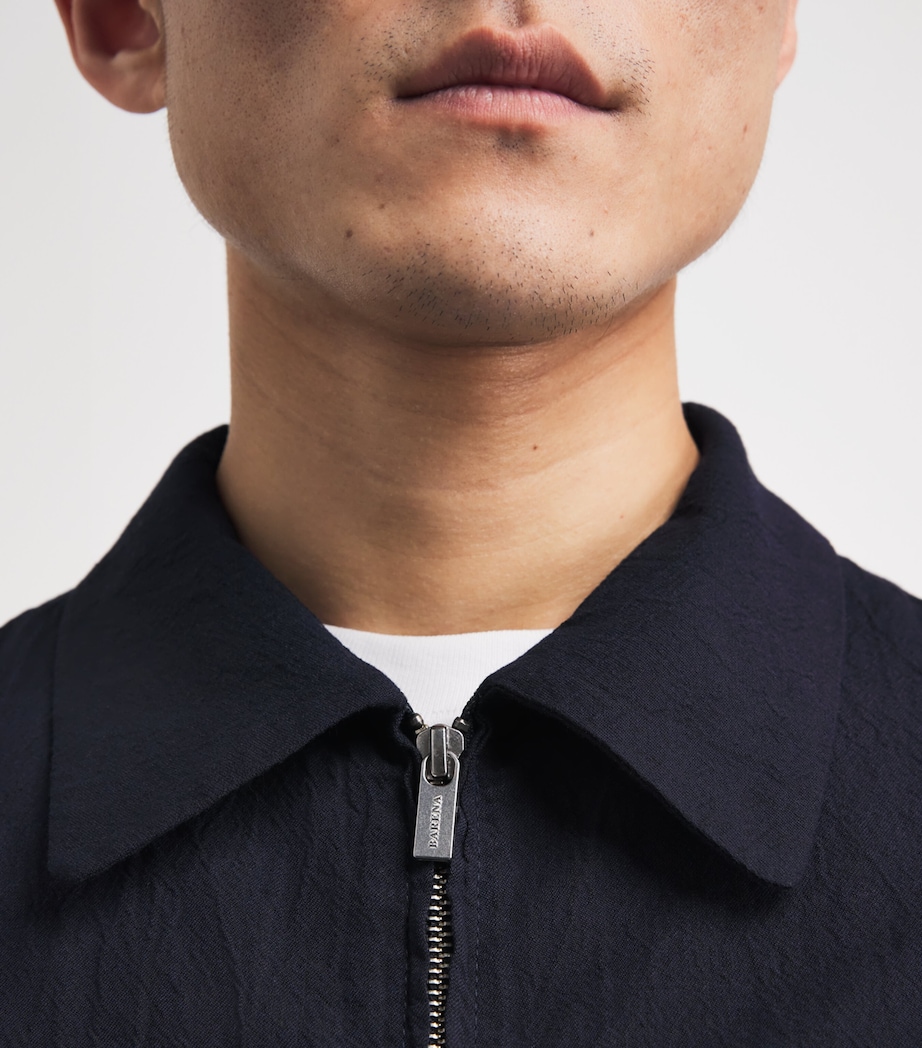 Barena Mens Cotton-Blend Crinkle Overshirt Navy Image 3