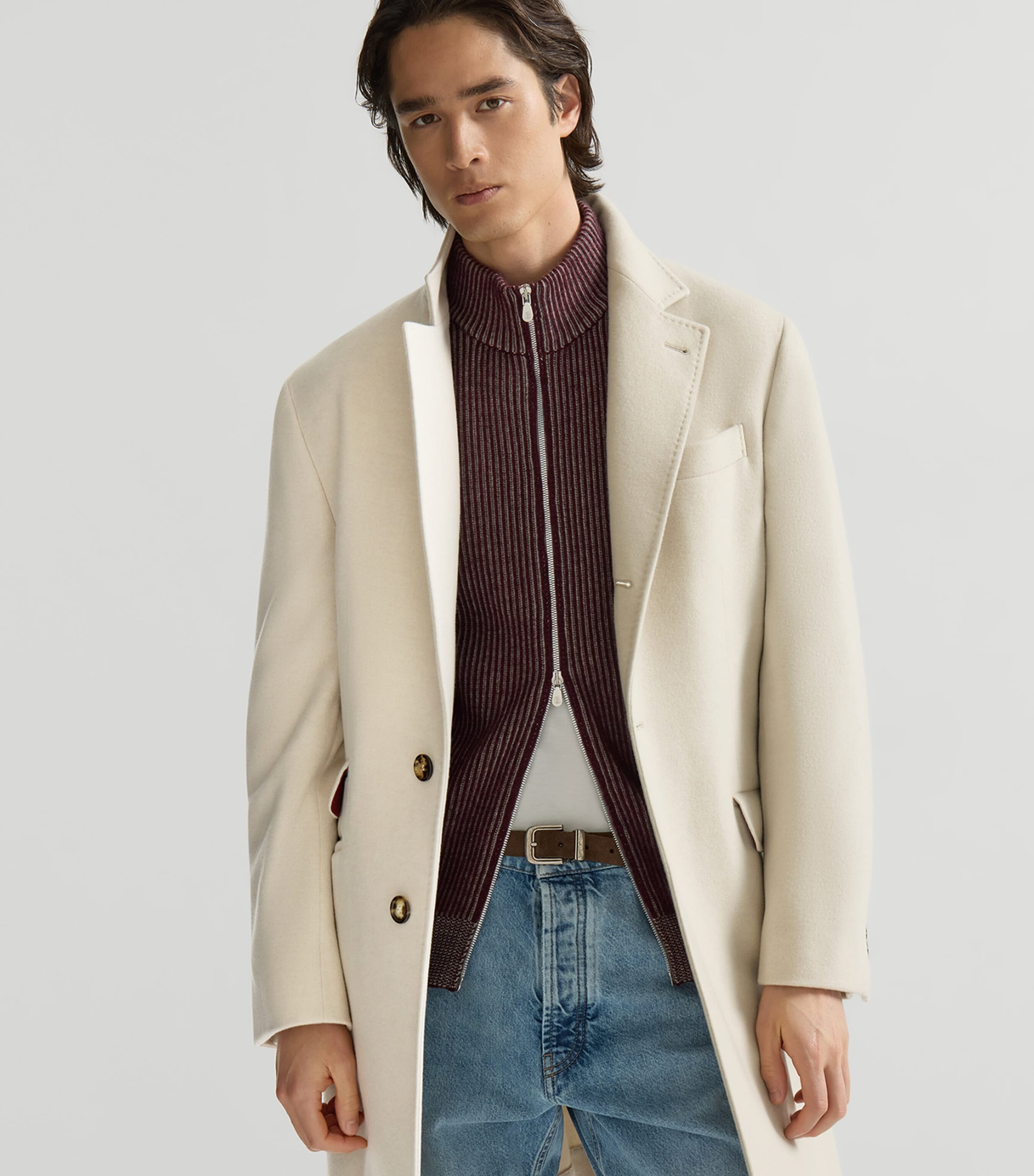 Brunello Cucinelli Mens Cashmere Water-Resistant Coat Beige+red Image 2