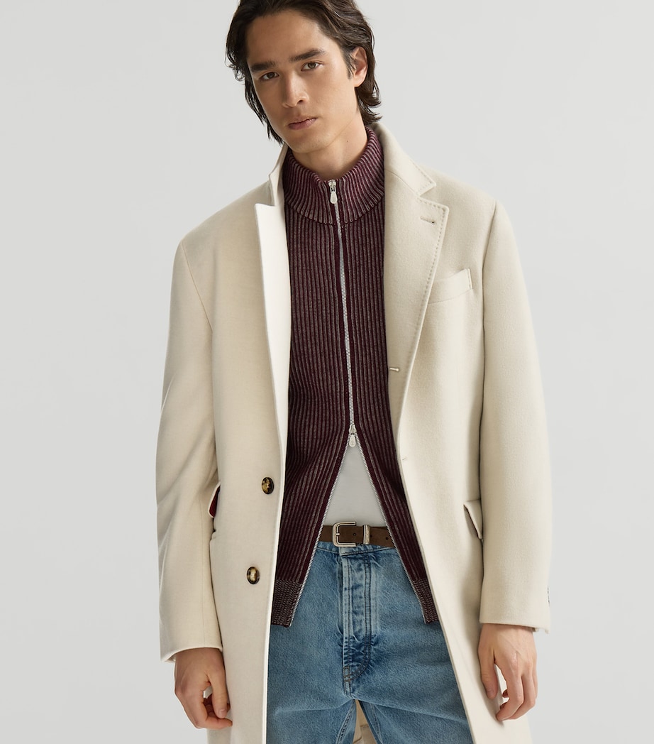 Brunello Cucinelli Mens Cashmere Water-Resistant Coat Beige+red Image 2