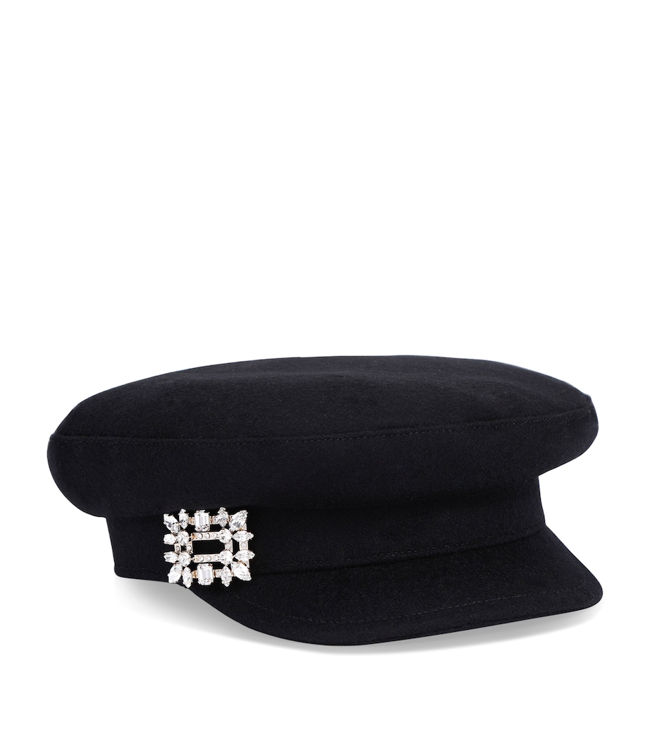 Embellished Buckle Baker Boy Cap BLACK Image 2