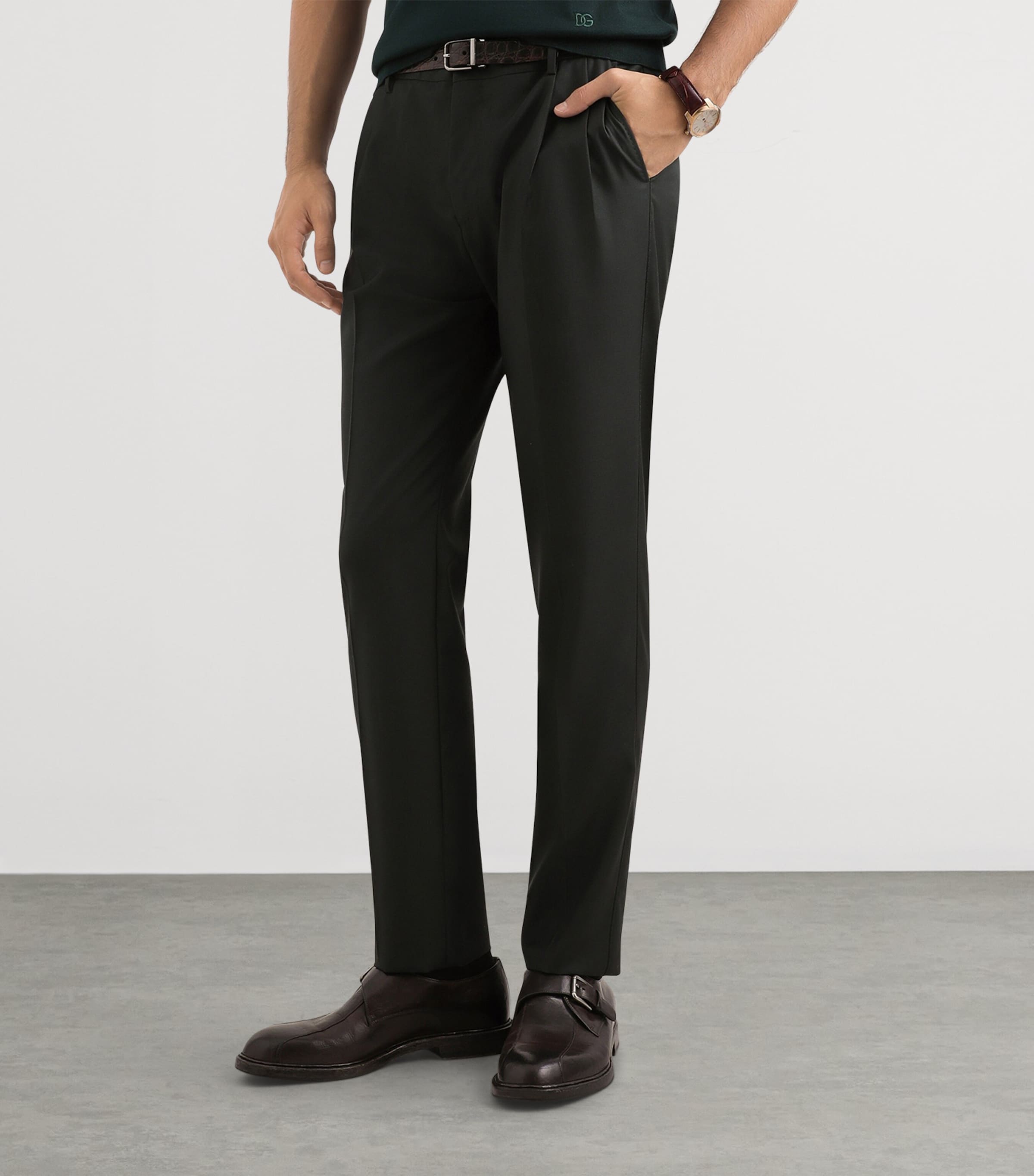 Virgin Wool Tailored Trousers V0687-DARK GREE Image 4