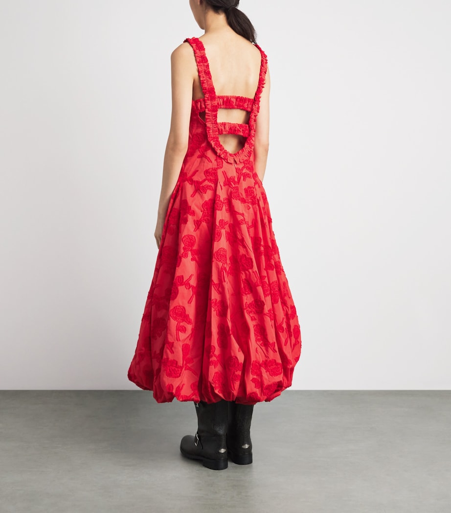 GANNI Womens Floral Bubble-Hem Midi Dress Fiery Red Image 4
