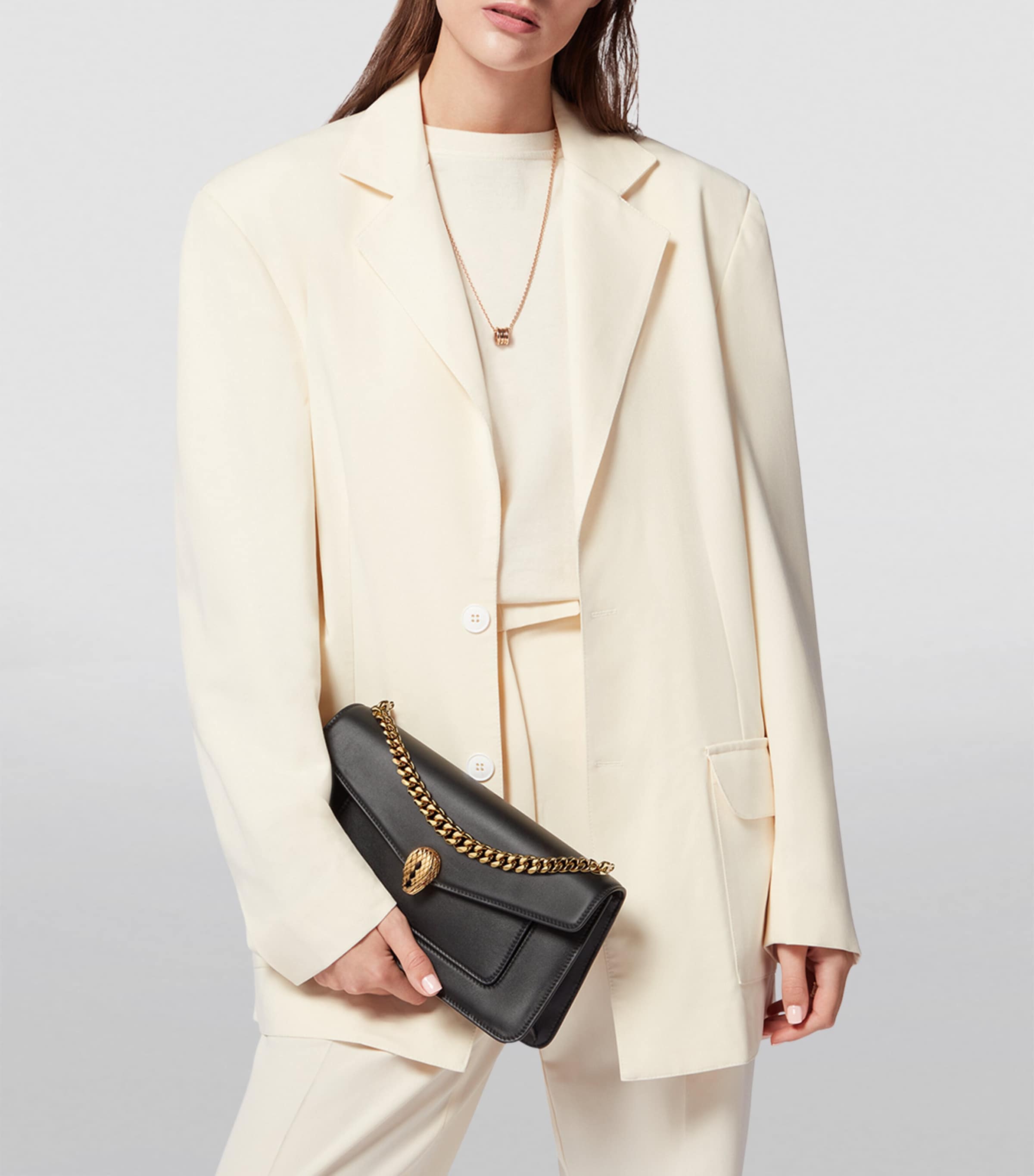 Leather Serpenti East-West Shoulder Bag BLACK Image 6