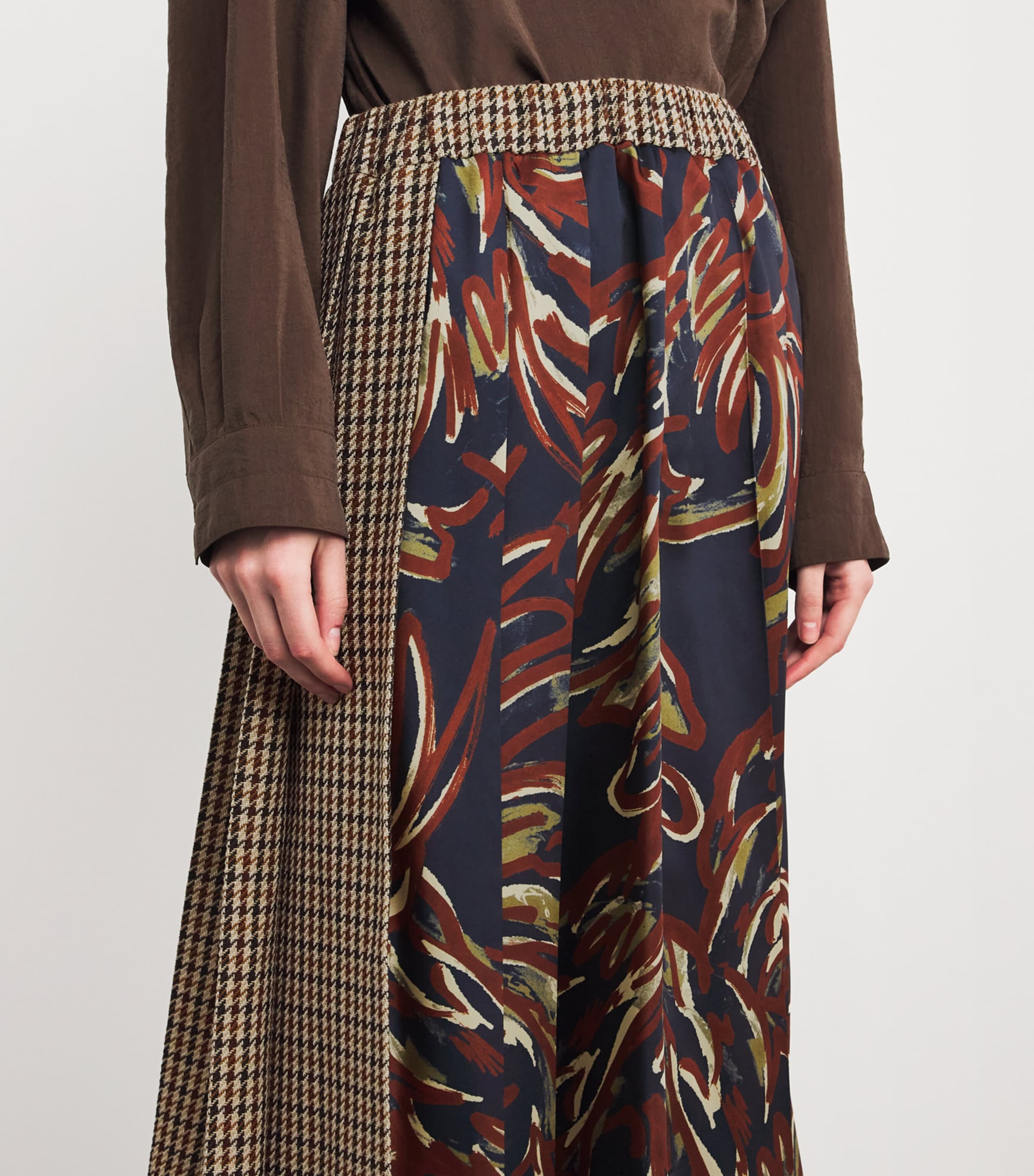 Pleated Panelled Midi Skirt WINE-COLOURED Image 6